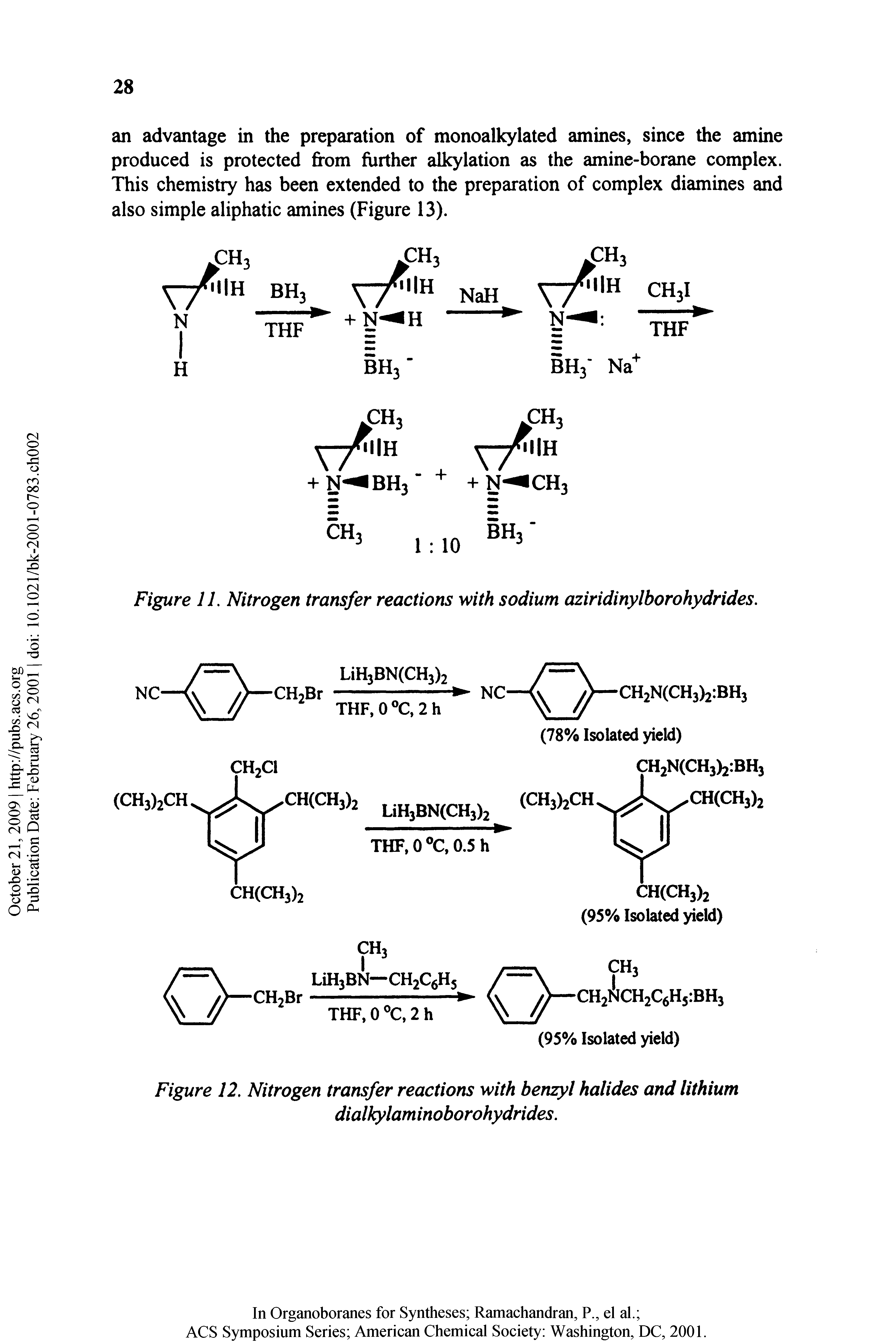 Figure 12. Nitrogen transfer reactions with benzyl halides and lithium dialkylaminoborohydrides.