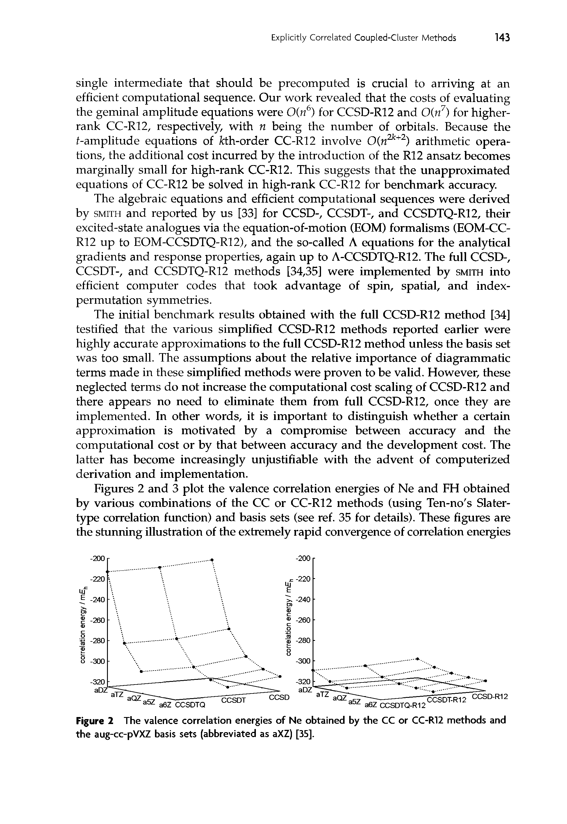 Figure 2 The valence correlation energies of Ne obtained by the CC or CC-R12 methods and the aug-cc-pVXZ basis sets (abbreviated as aXZ) [35].