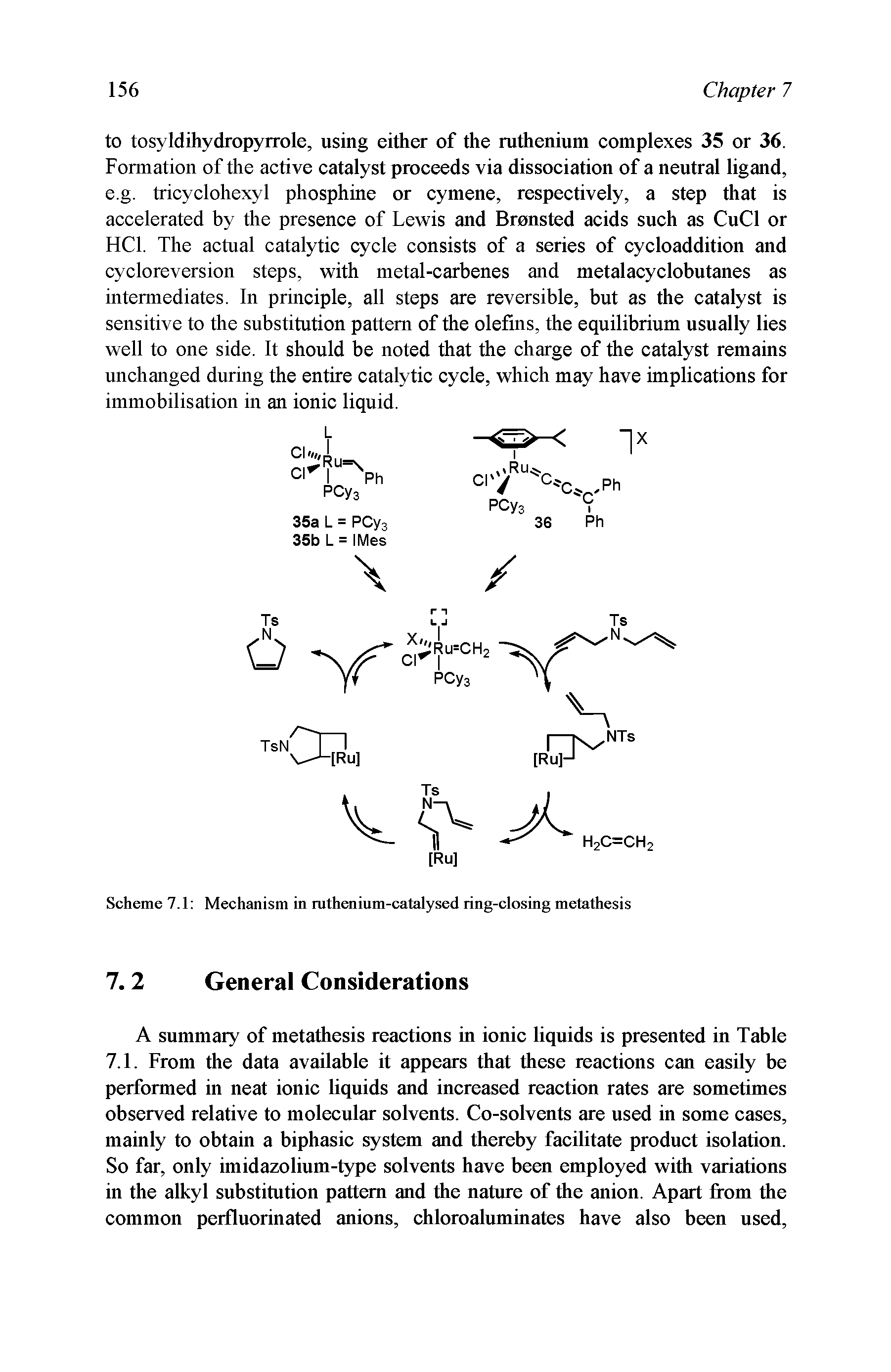 Scheme 7.1 Mechanism in ruthenium-catalysed ring-closing metathesis...