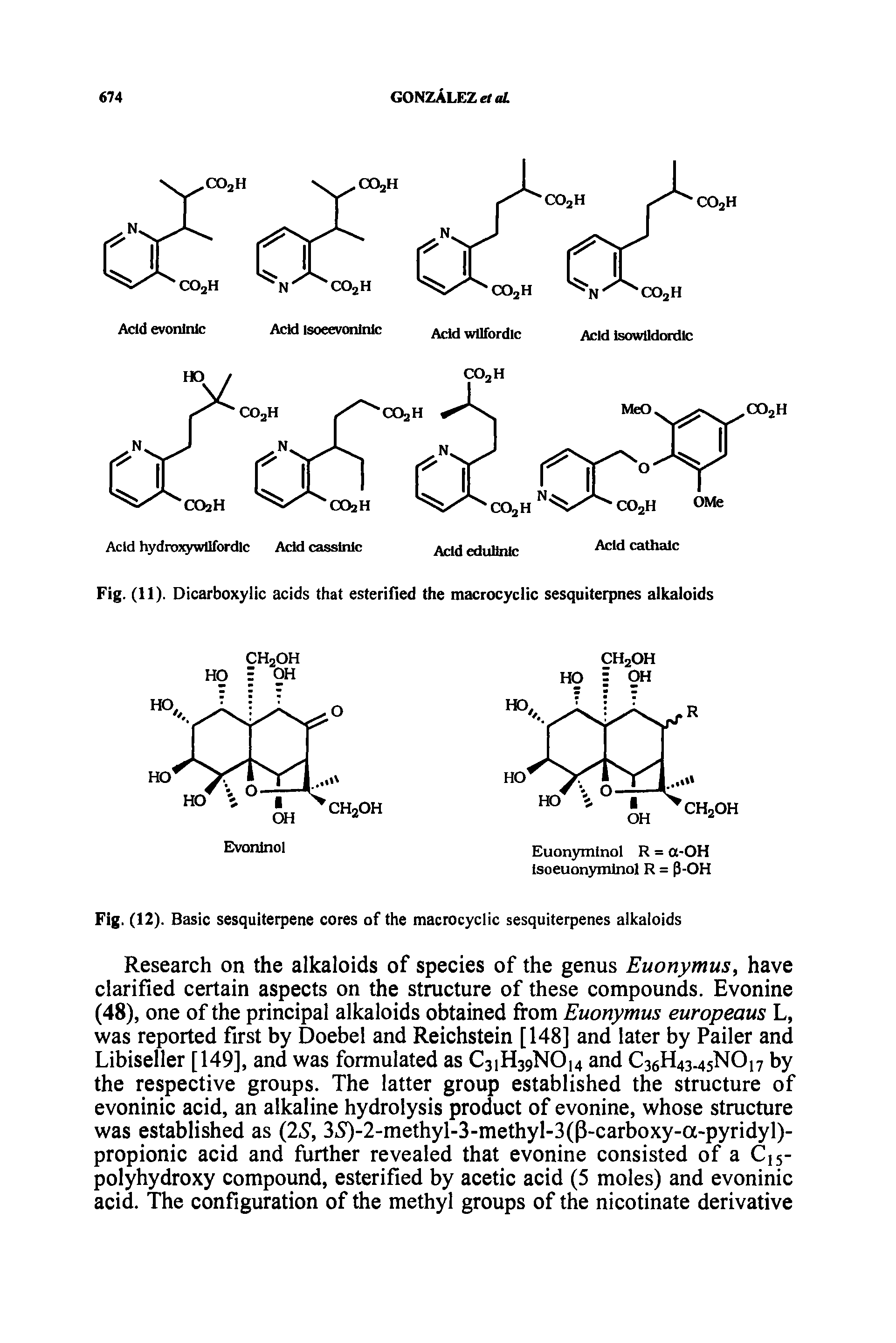 Fig. (12). Basic sesquiterpene cores of the macrocyclic sesquiterpenes alkaloids...