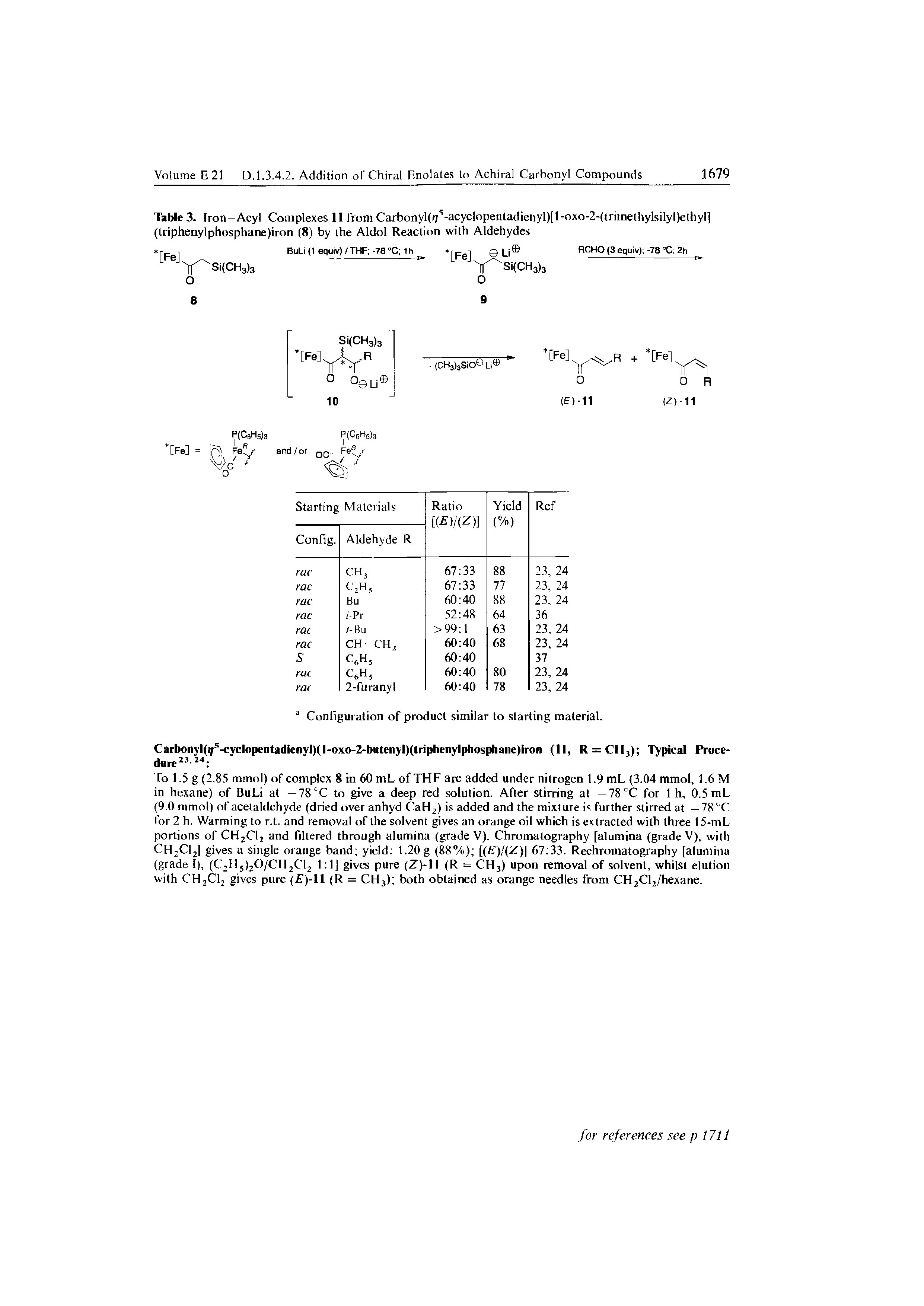 Table 3. Iron-Acyl Complexes 11 from CarbonyUr/ -acyclopentadienylHl-oxo -ftriinethylsilyllethyl] (triphenylphosphane)iron (8) by the Aldol Reaction with Aldehydes...