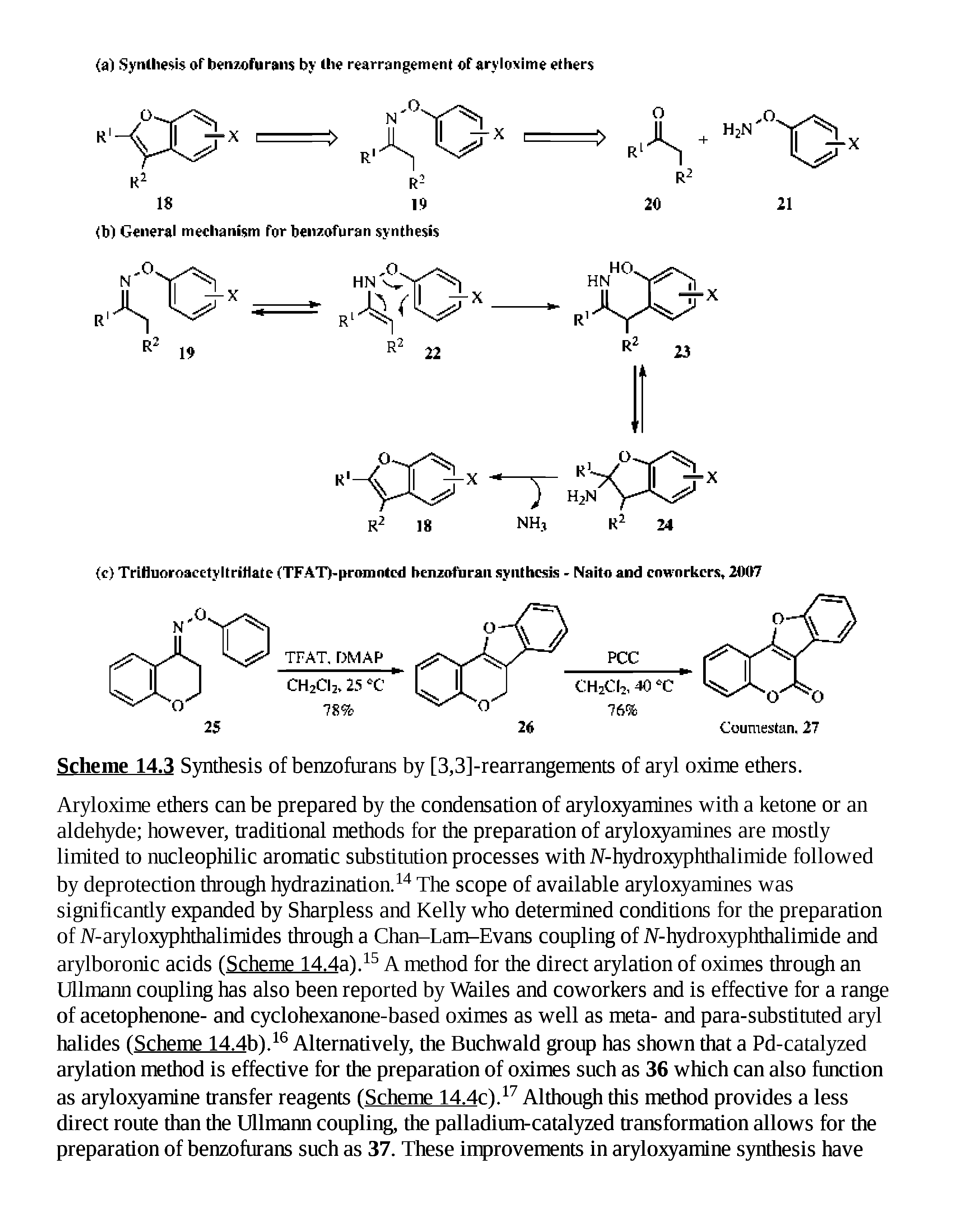Scheme 14.3 Synthesis of benzofurans by [3,3]-rearrangements of aryl oxime ethers.