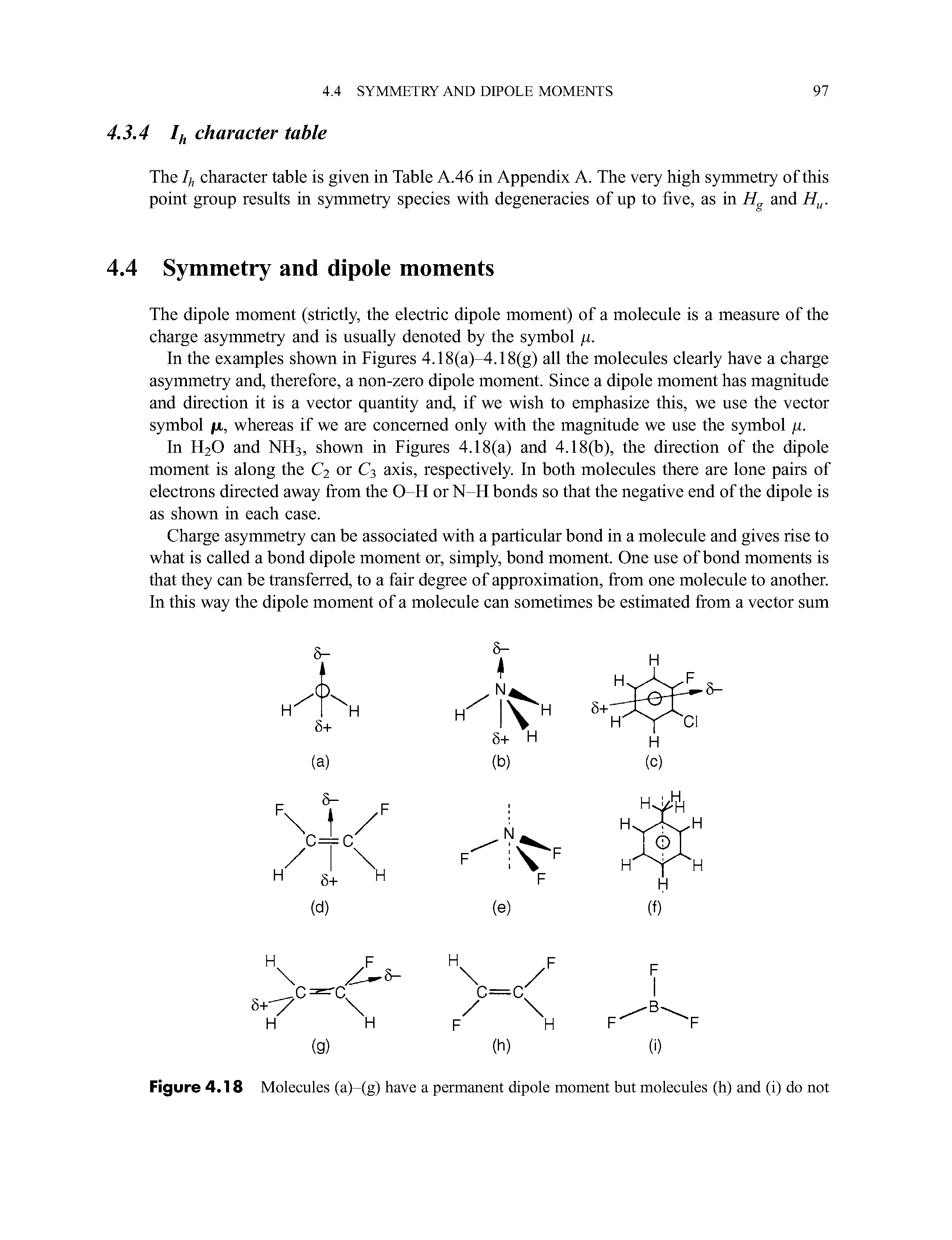 Figure 4.18 Molecules (a)-(g) have a permanent dipole moment but molecules (h) and (i) do not...