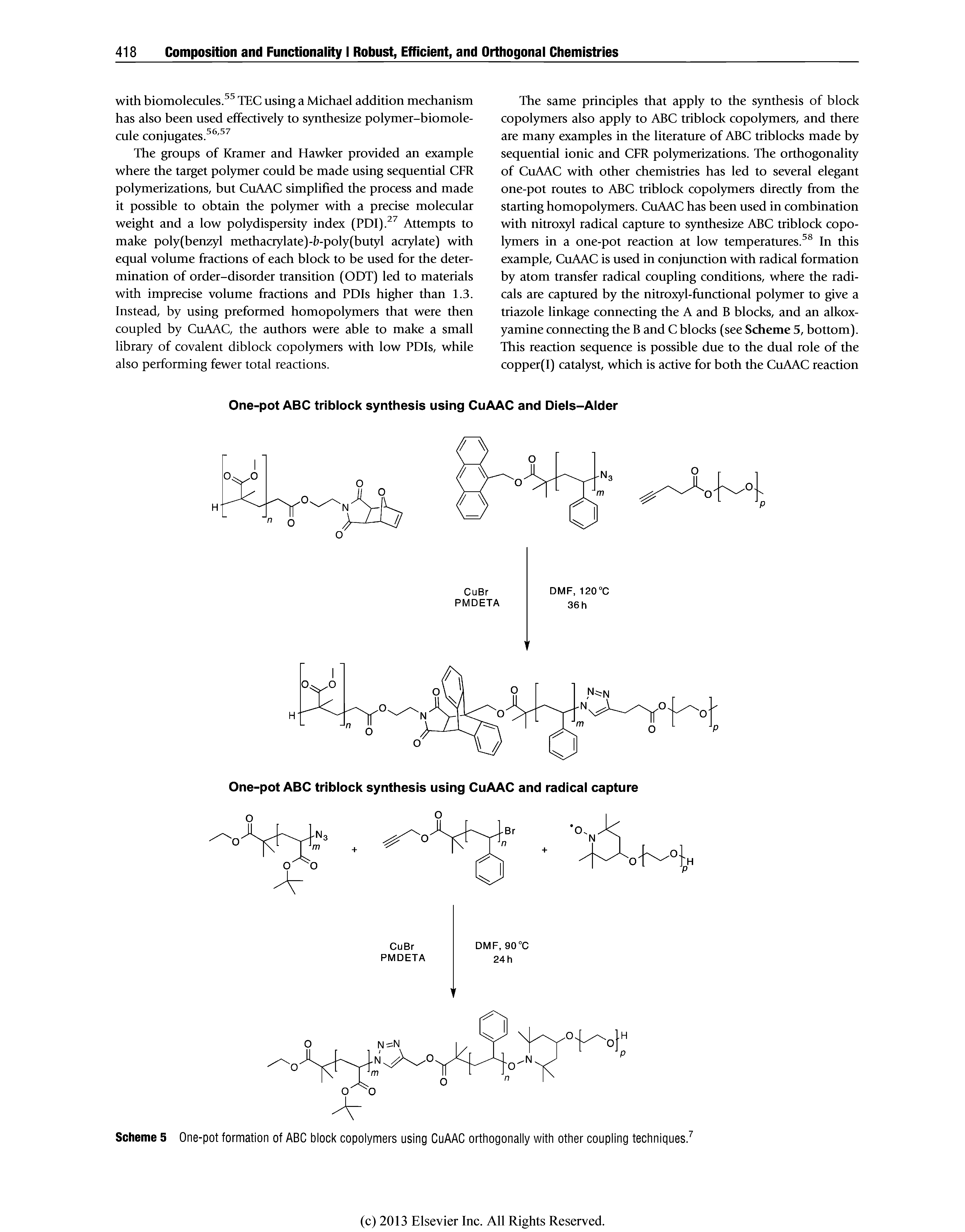 Scheme 5 One-pot formation of ABC block copolymers using CuAAC orthogonally with other coupling techniques. ...