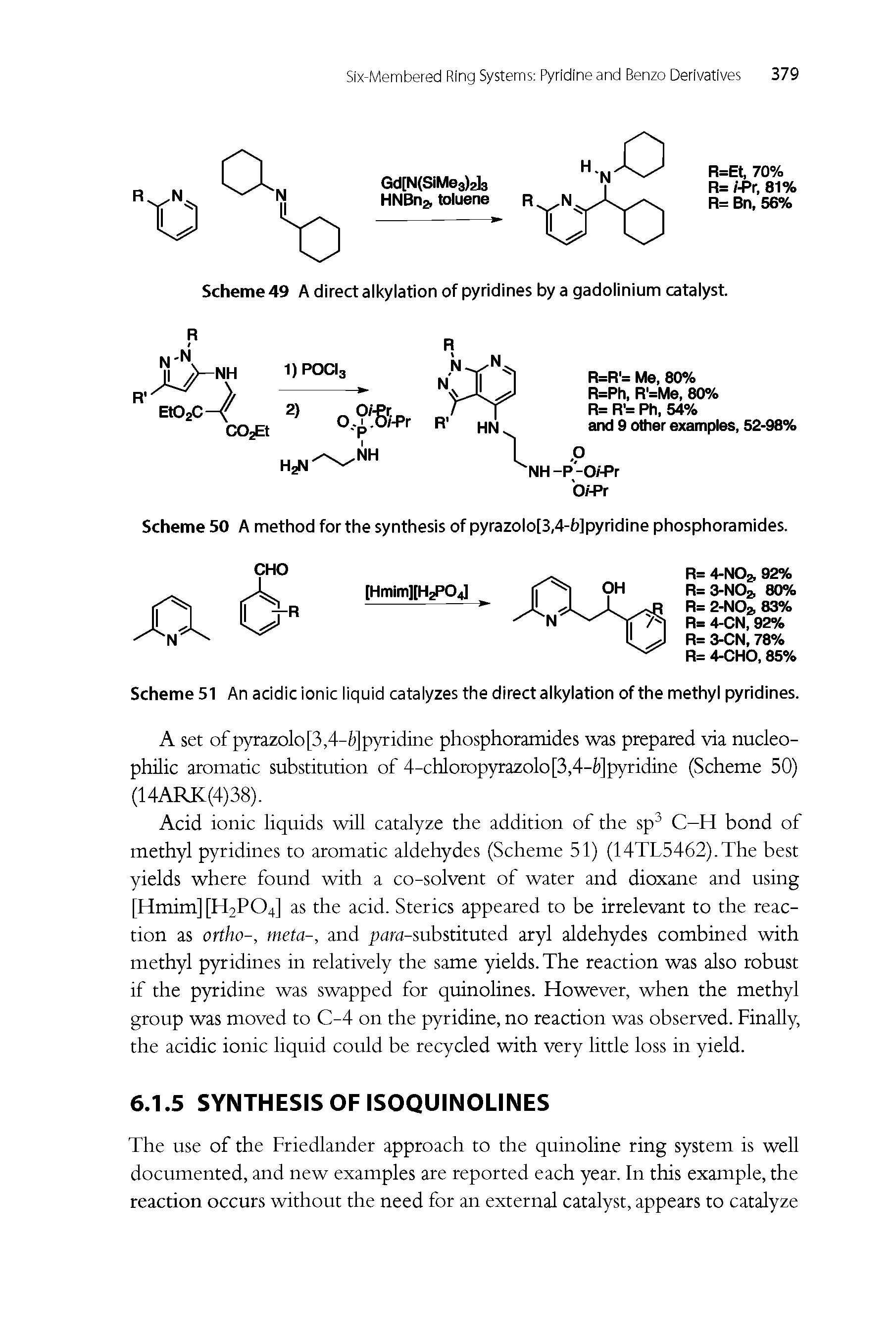Scheme 51 An acidic ionic liquid catalyzes the direct alkylation of the methyl pyridines.