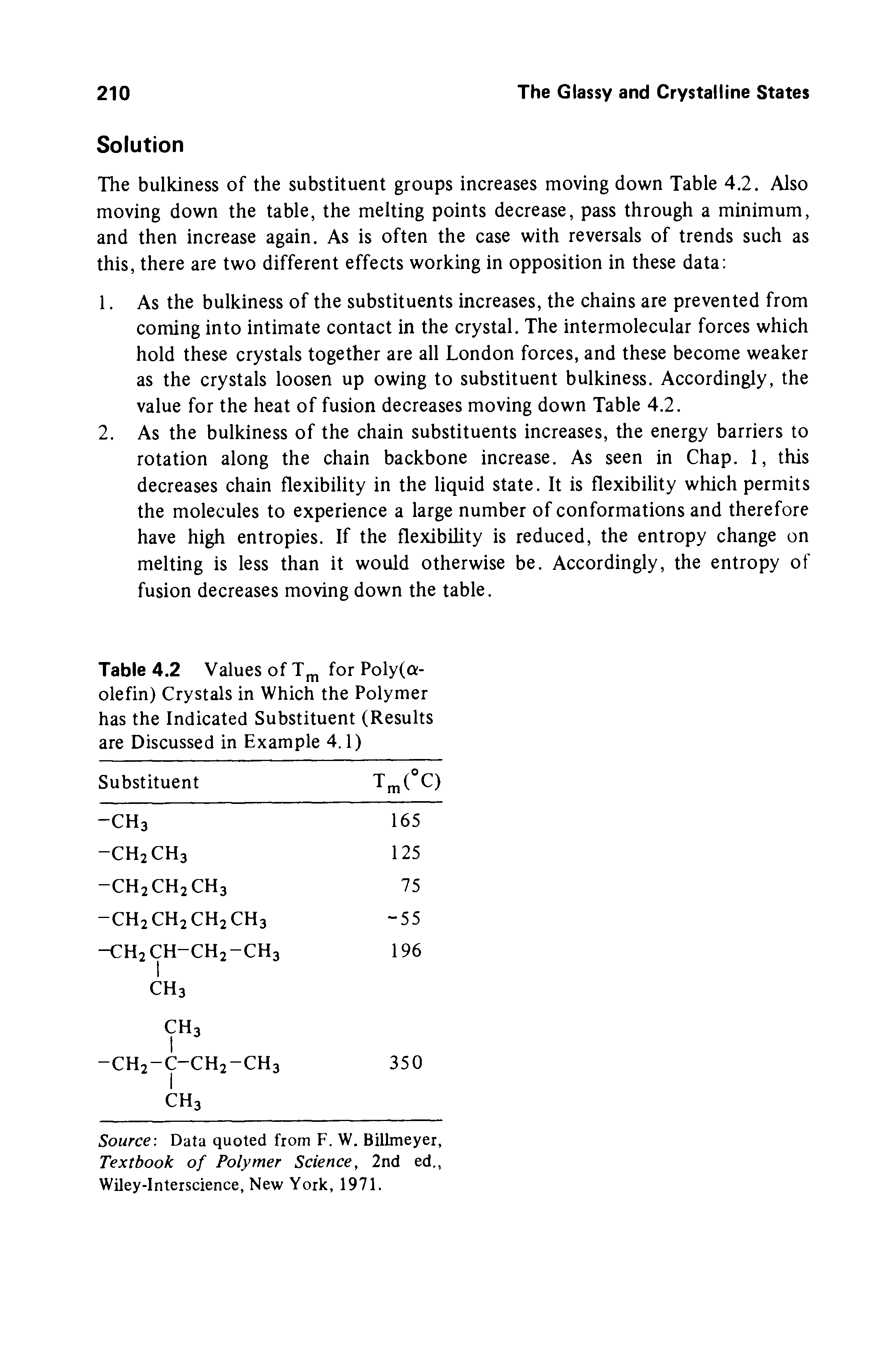 Table 4.2 Values of T j, for Poly(a-olefin) Crystals in Which the Polymer has the Indicated Substituent (Results are Discussed in Example 4.1)...