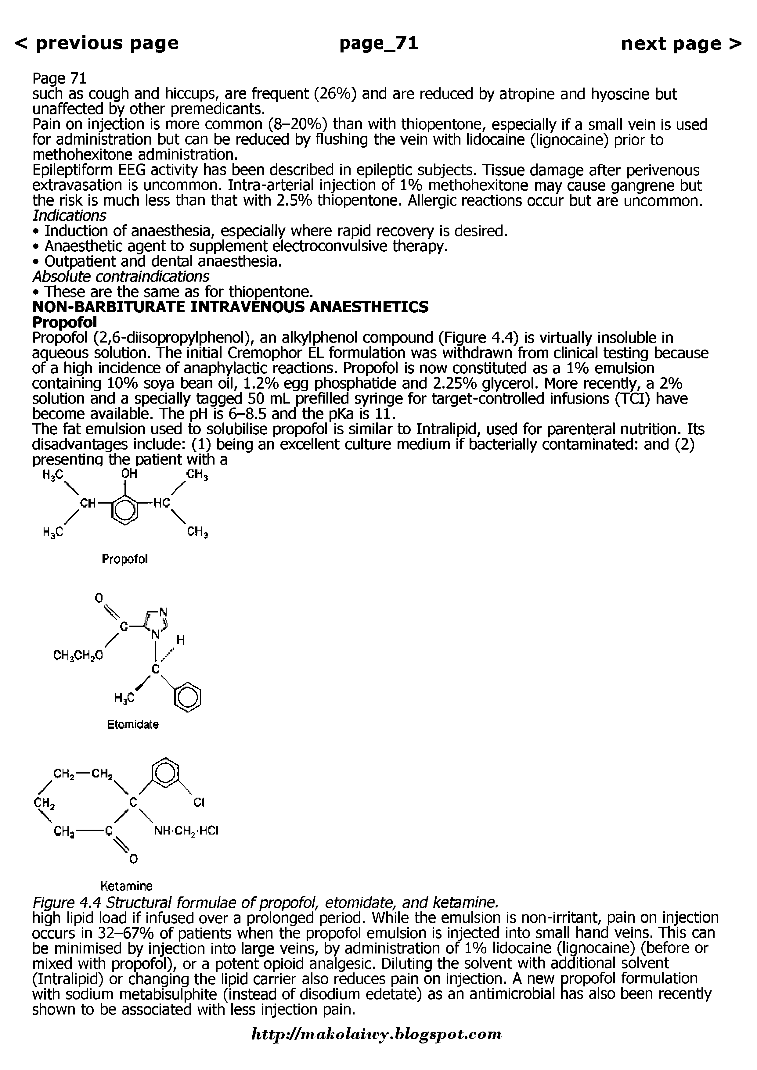 Figure 4.4 Structural formulae of propofol, etomidate, and ketamine.