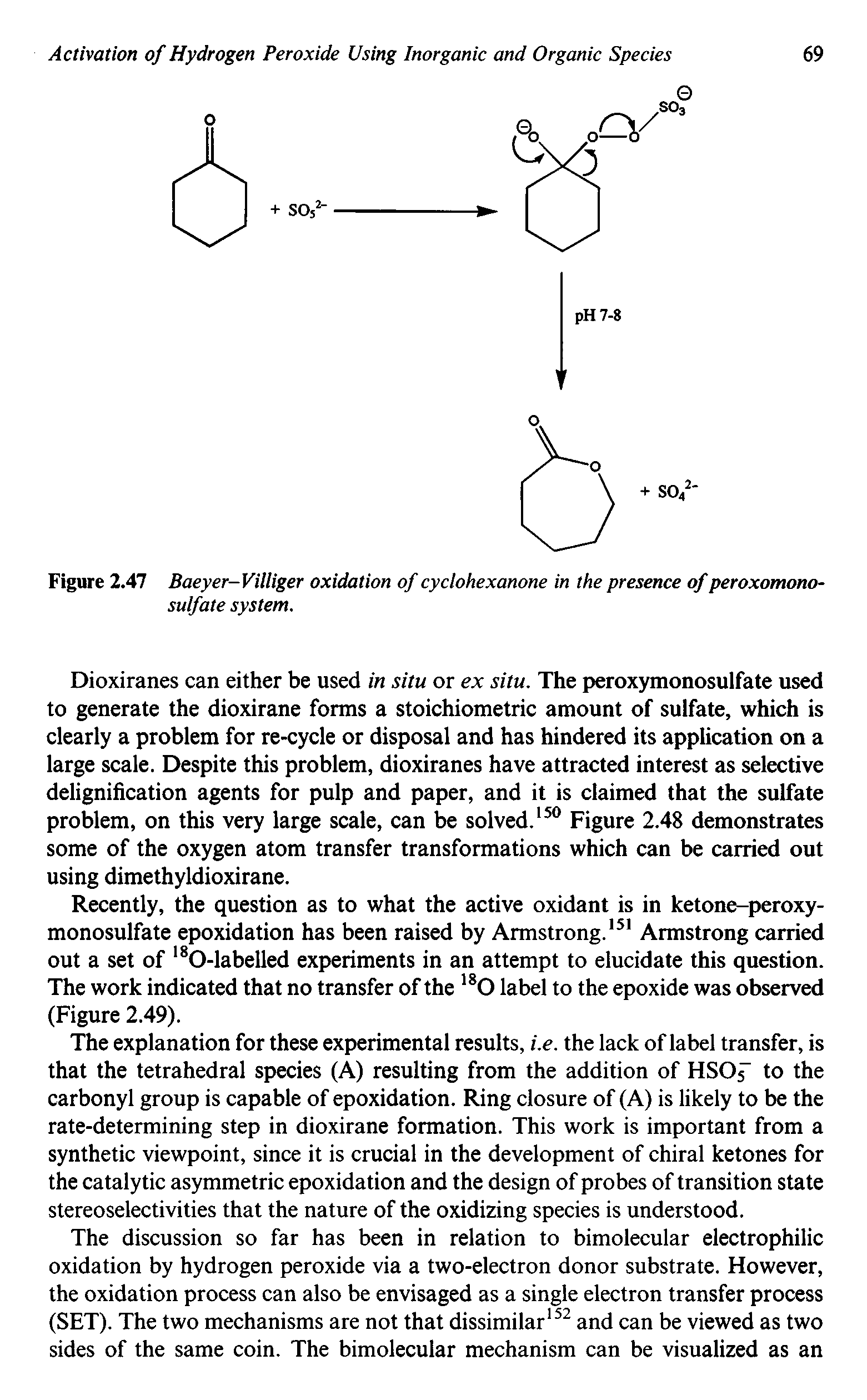Figure 2.47 Baeyer-Villiger oxidation of cyclohexanone in the presence of peroxomono-sulfate system.