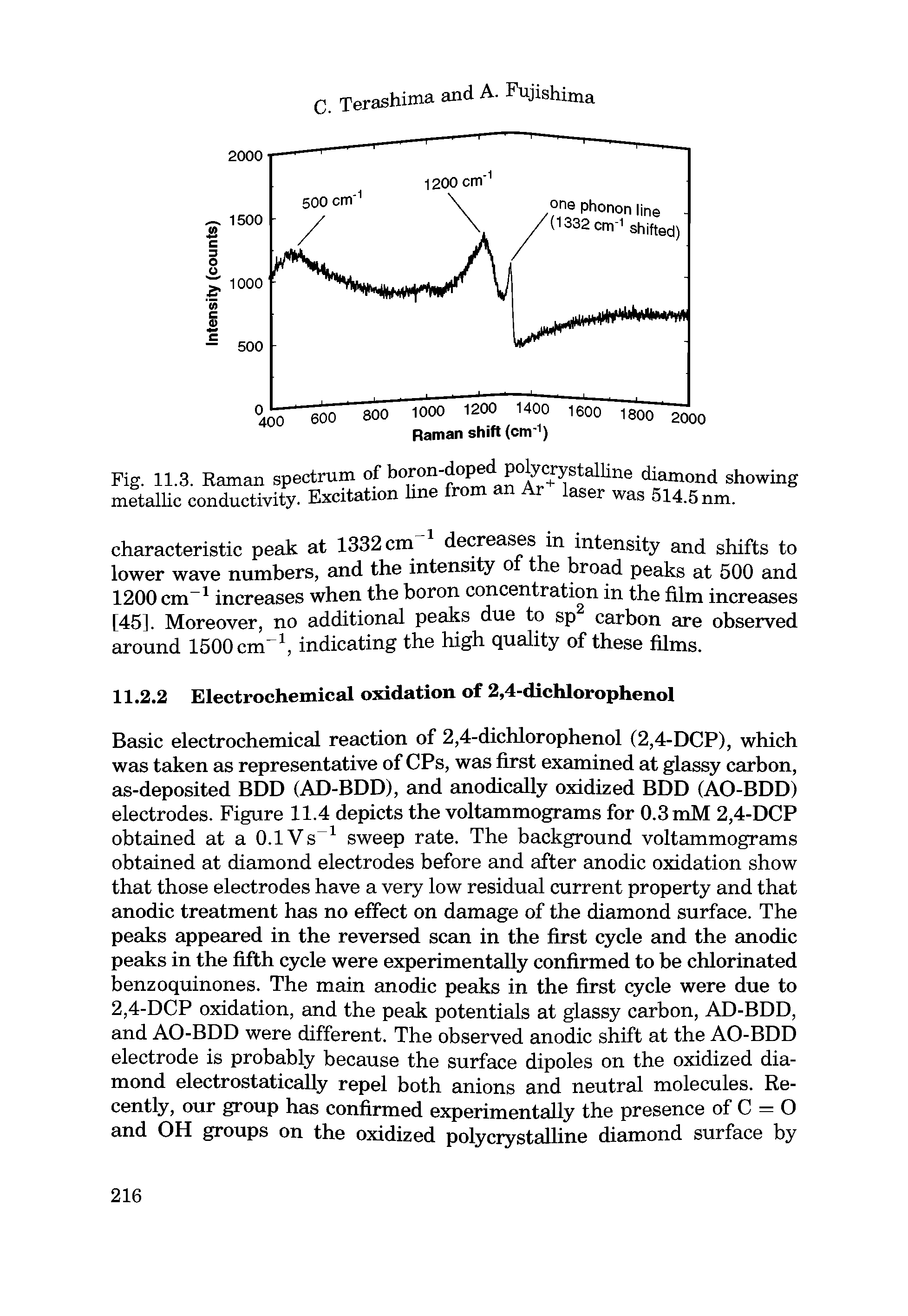 Fig. 11.3. Raman spectrum of boron-dopedpotycrystaUine diamond showing metallic conductivity. Excitation line ro aser was 514.51...