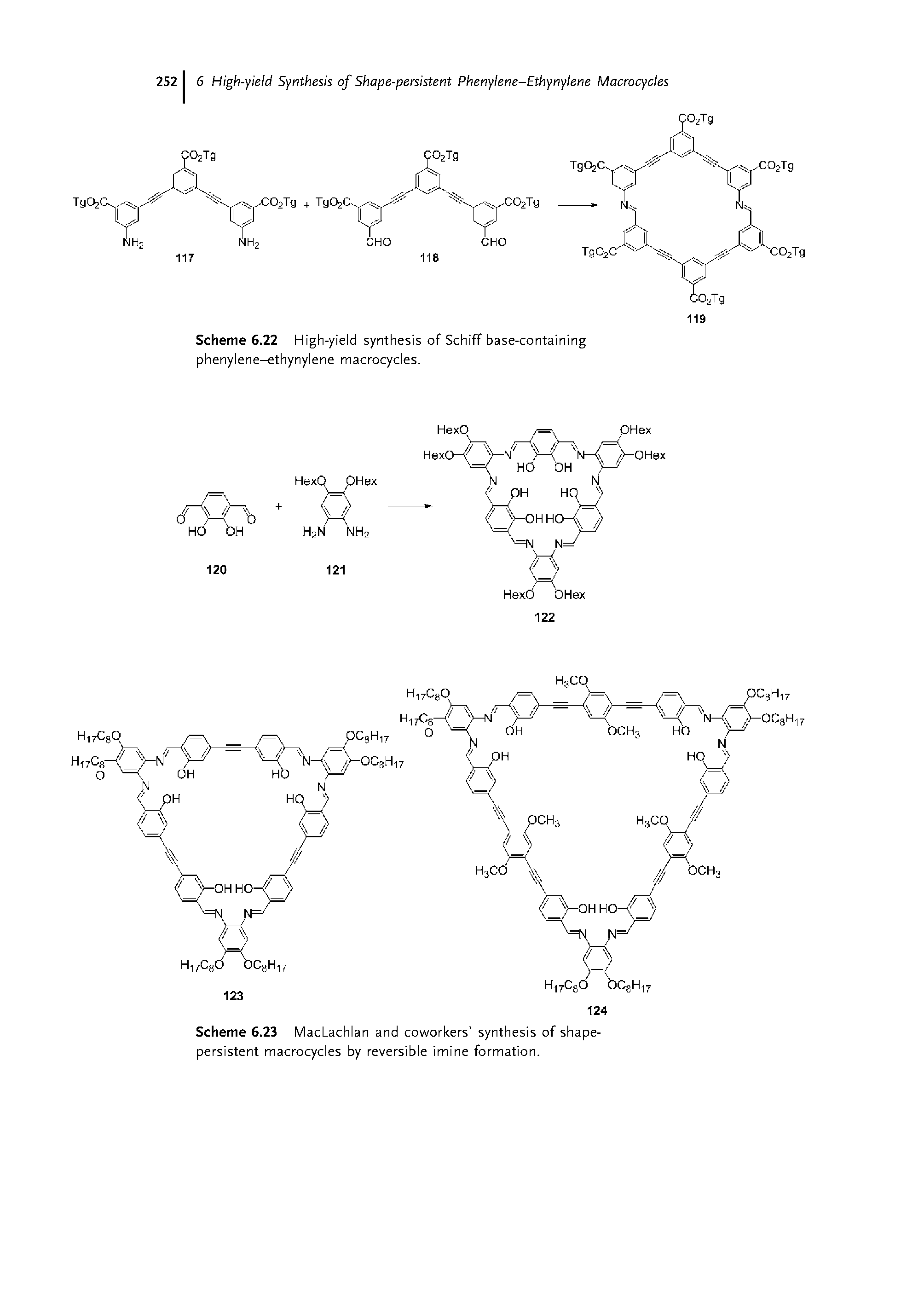 Scheme 6.22 High-yield synthesis of Schiff base-containing phenylene-ethynylene macrocycles.