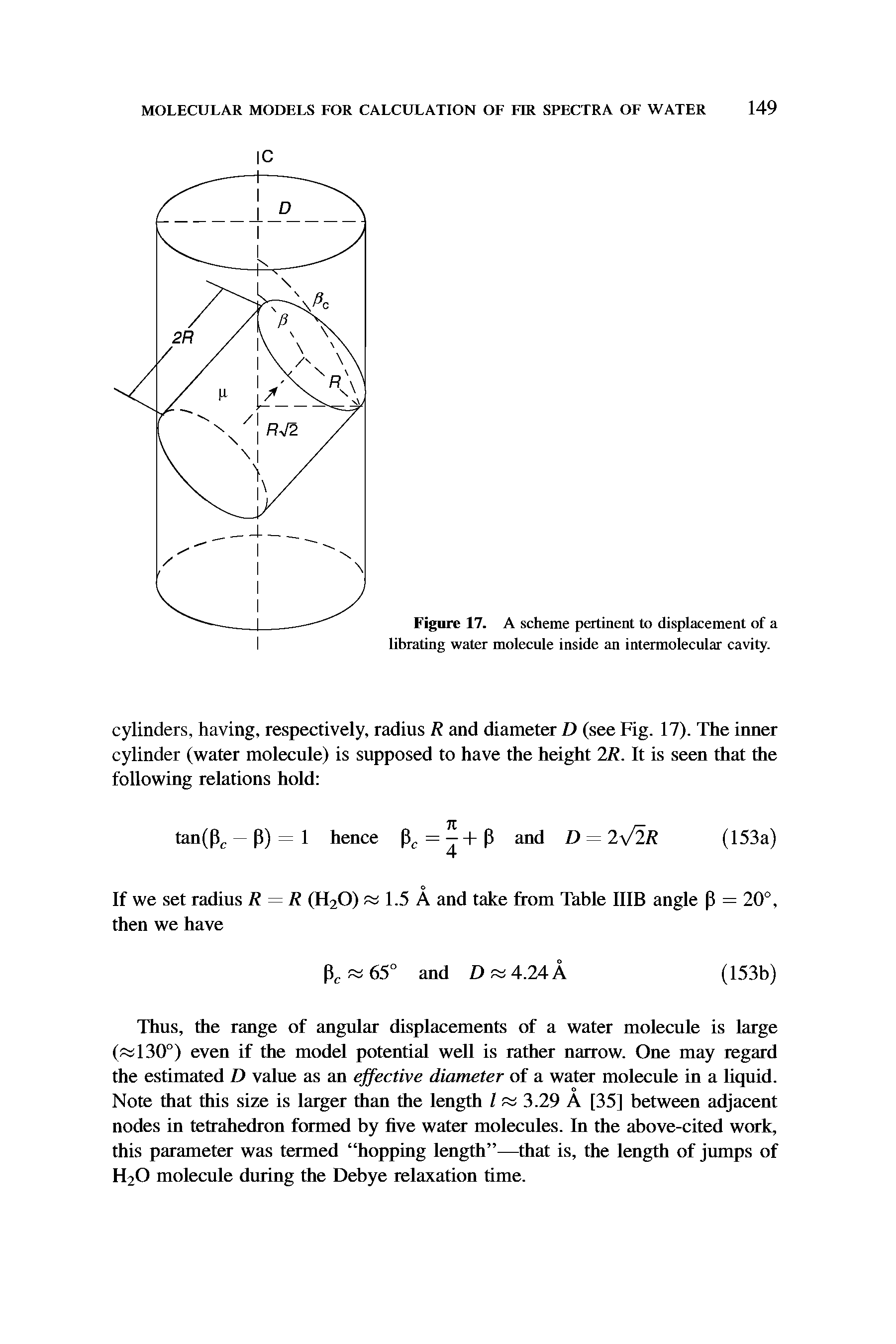 Figure 17. A scheme pertinent to displacement of a librating water molecule inside an intermolecular cavity.