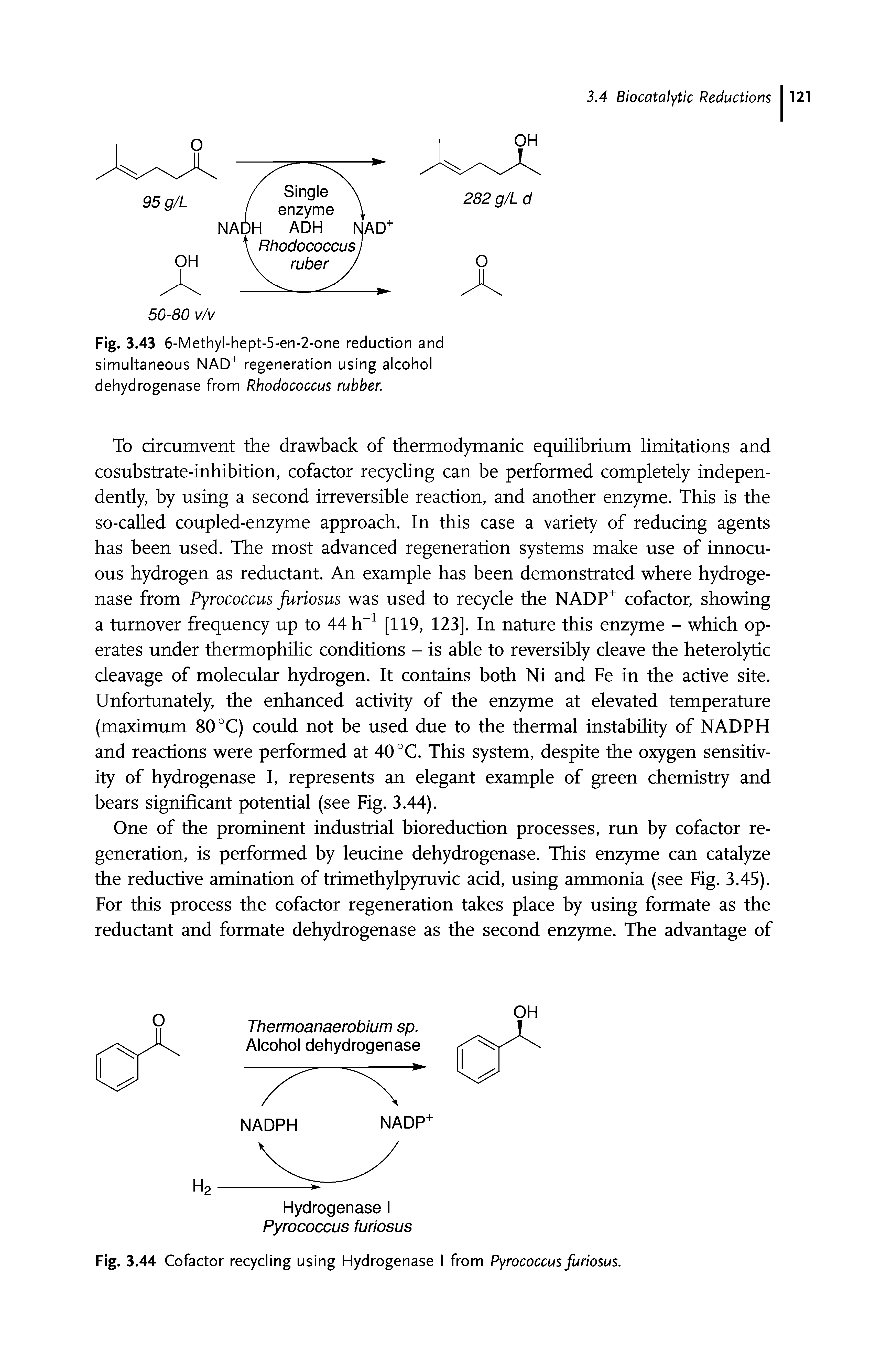 Fig. 3.43 6-Methyl-hept-5-en-2-one reduction and simultaneous NAD+ regeneration using alcohol dehydrogenase from Rhodococcus rubber.