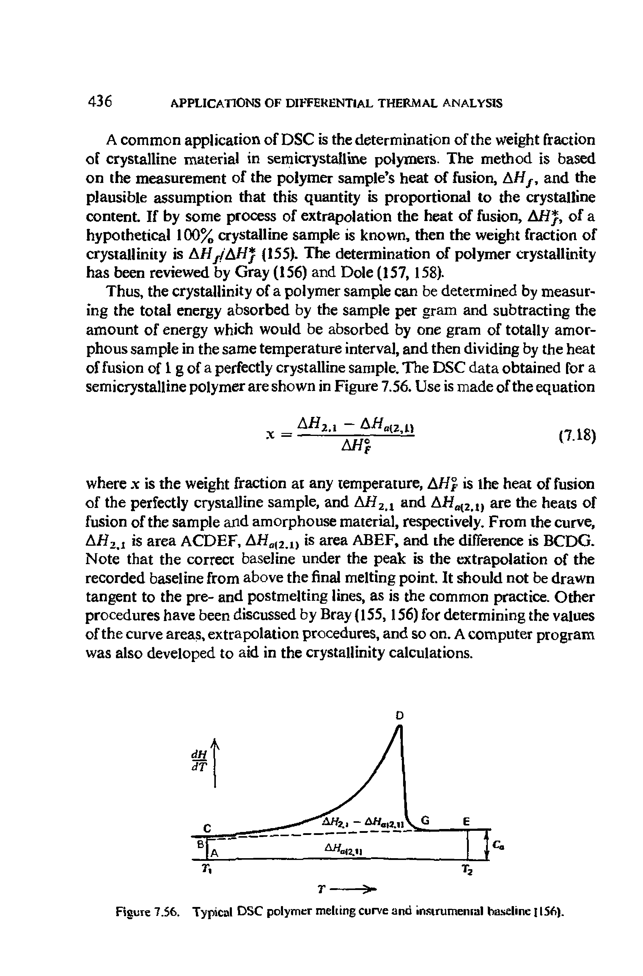Figure 7.56. Typical DSC polymer melting curve and instrumental baseline 1156).