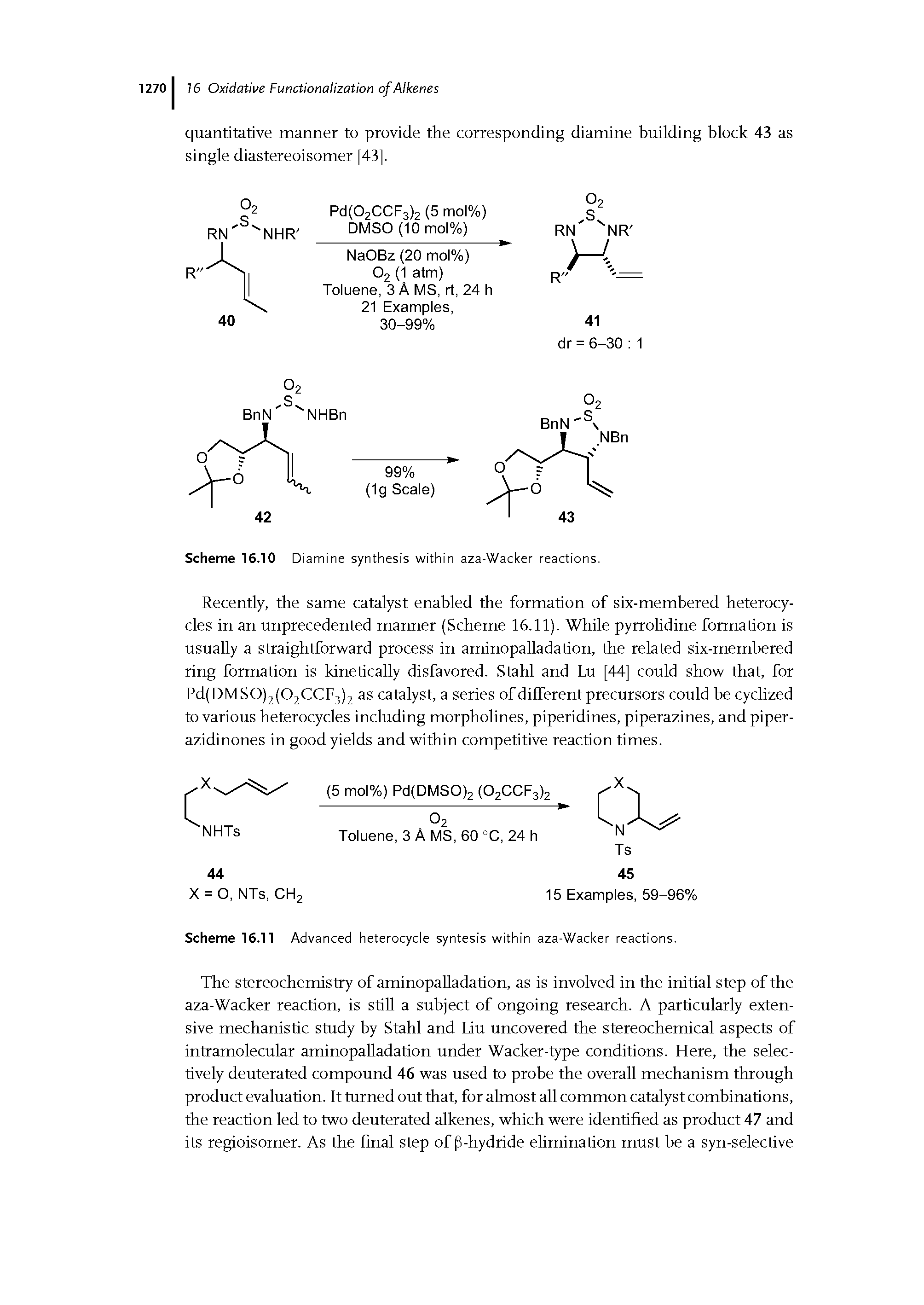 Scheme 16.10 Diamine synthesis within aza-Wacker reactions.