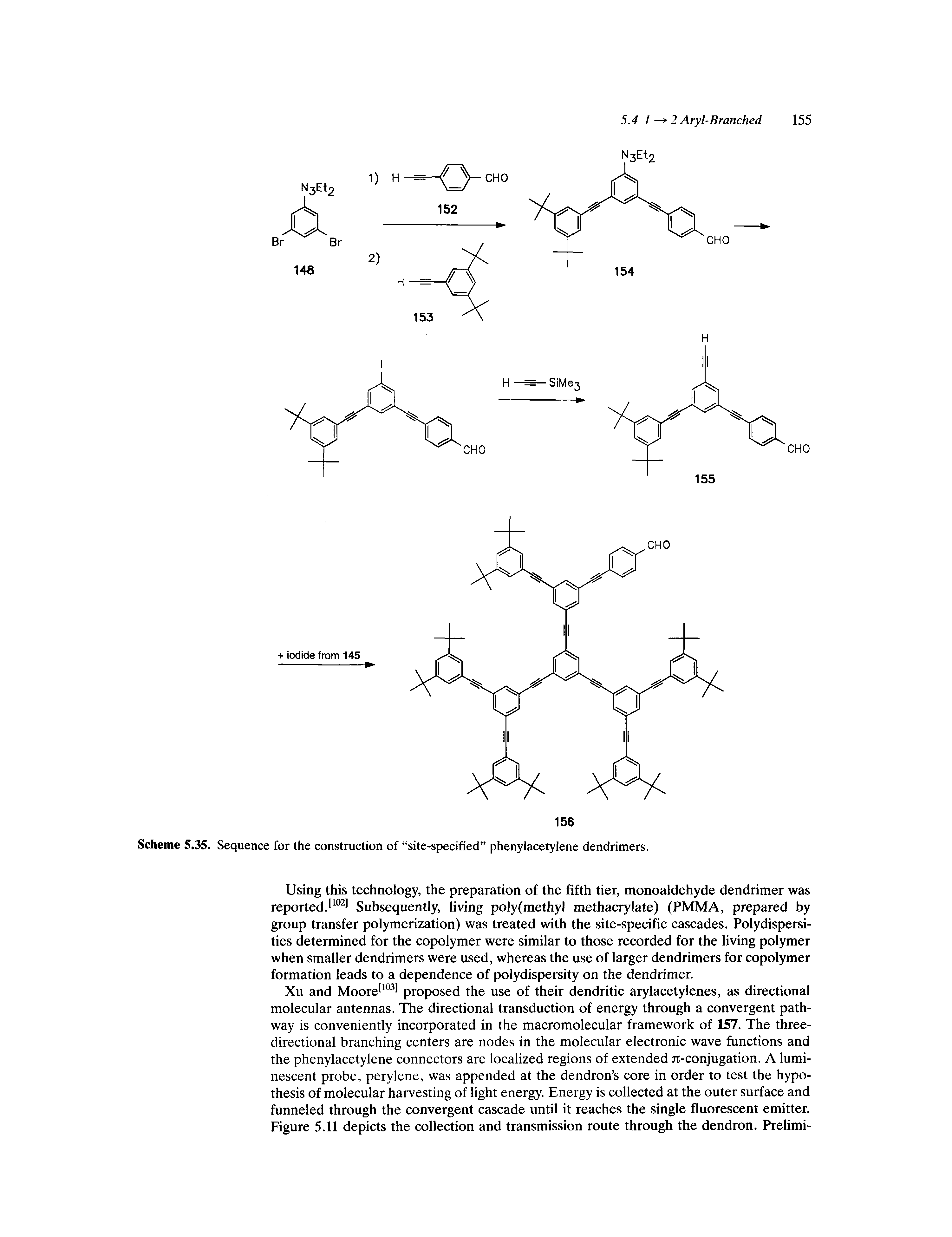 Scheme 5.35. Sequence for the construction of site-specified phenylacetylene dendrimers.