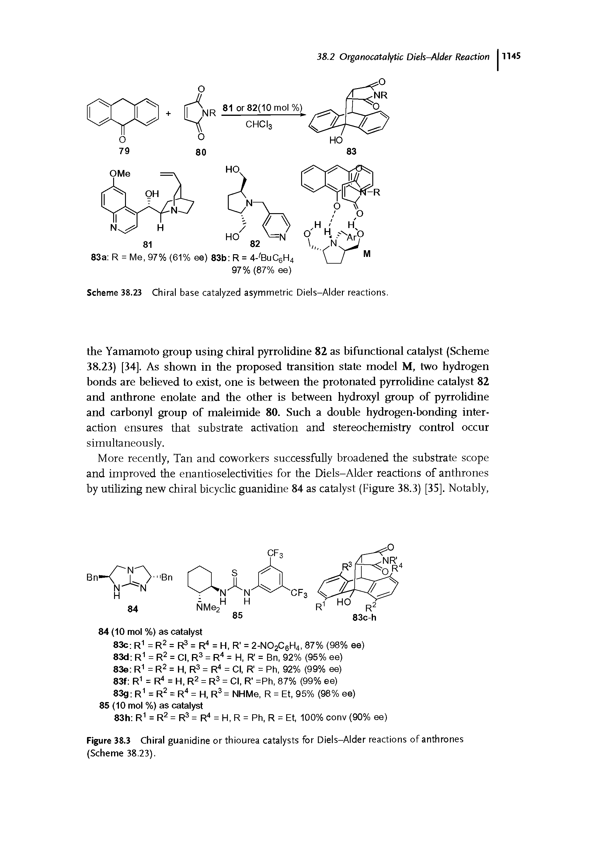 Figure 38.3 Chiral guanidine or thiourea catalysts for Diels-Alder reactions of anthrones (Scheme 38.23).