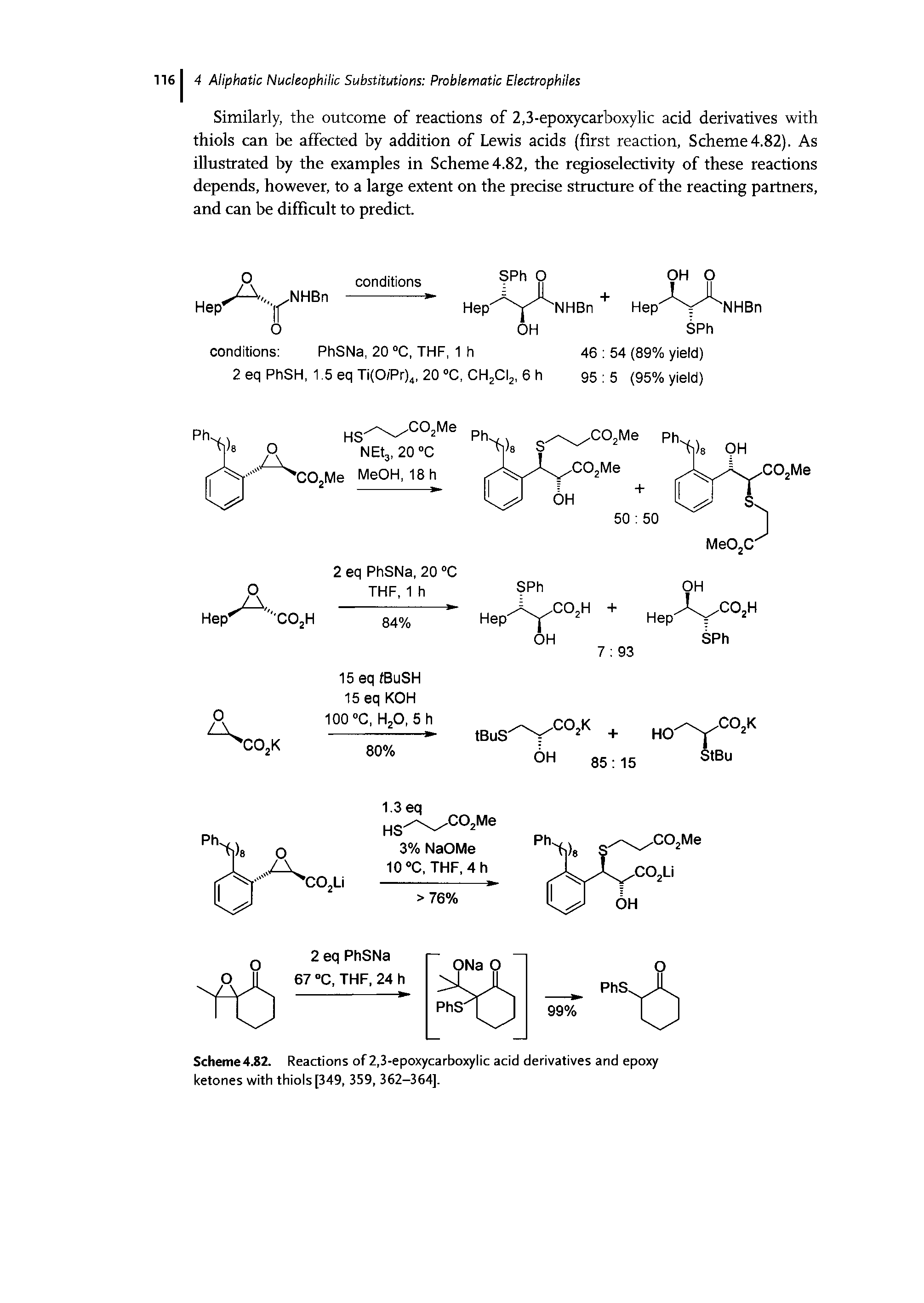 Scheme4.82. Reactions of 2,3-epoxycarboxylic acid derivatives and epoxy ketones with thiols [349, 359, 362—364].