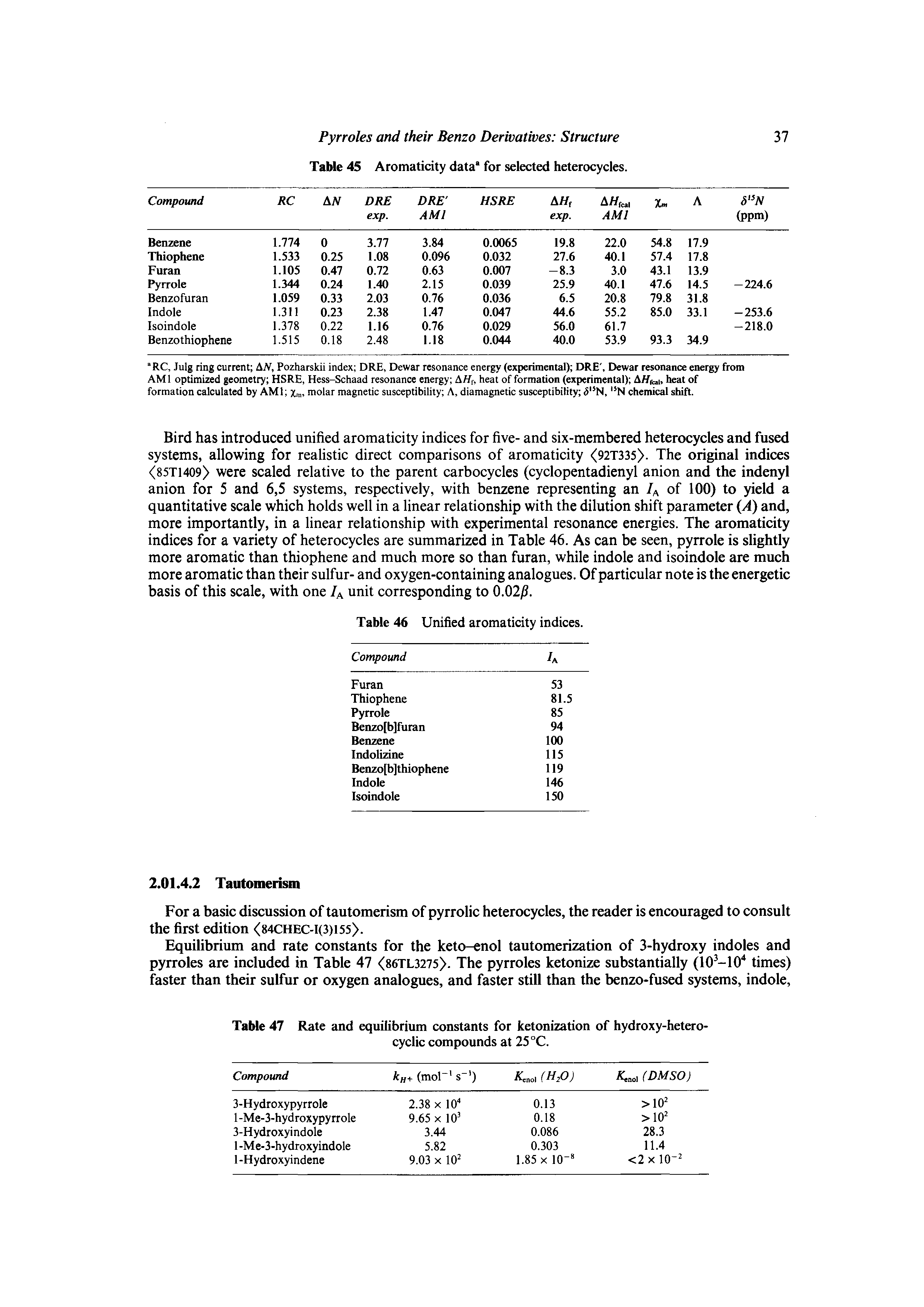 Table 47 Rate and equilibrium constants for ketonization of hydroxy-hetero-cyclic compounds at 25 °C.