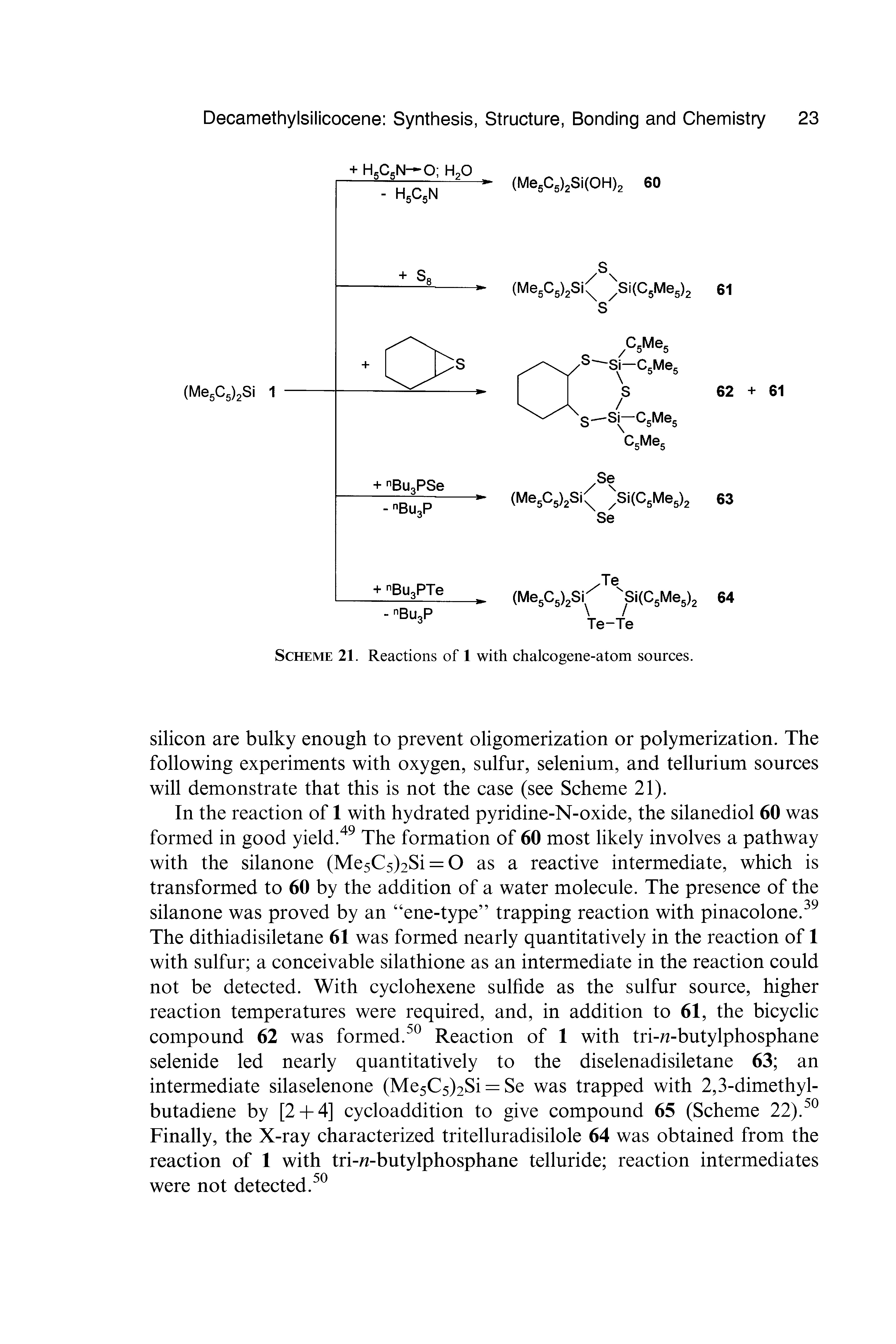 Scheme 21. Reactions of 1 with chalcogene-atom sources.