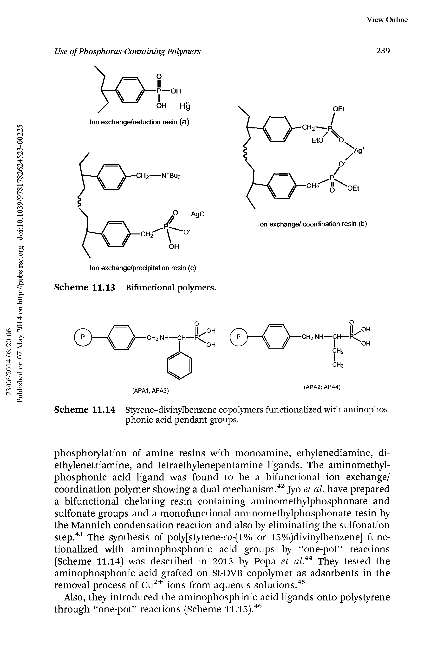 Scheme 11.14 Styrene-divinylbenzene copolymers functionalized with aminophos-phonic acid pendant groups.