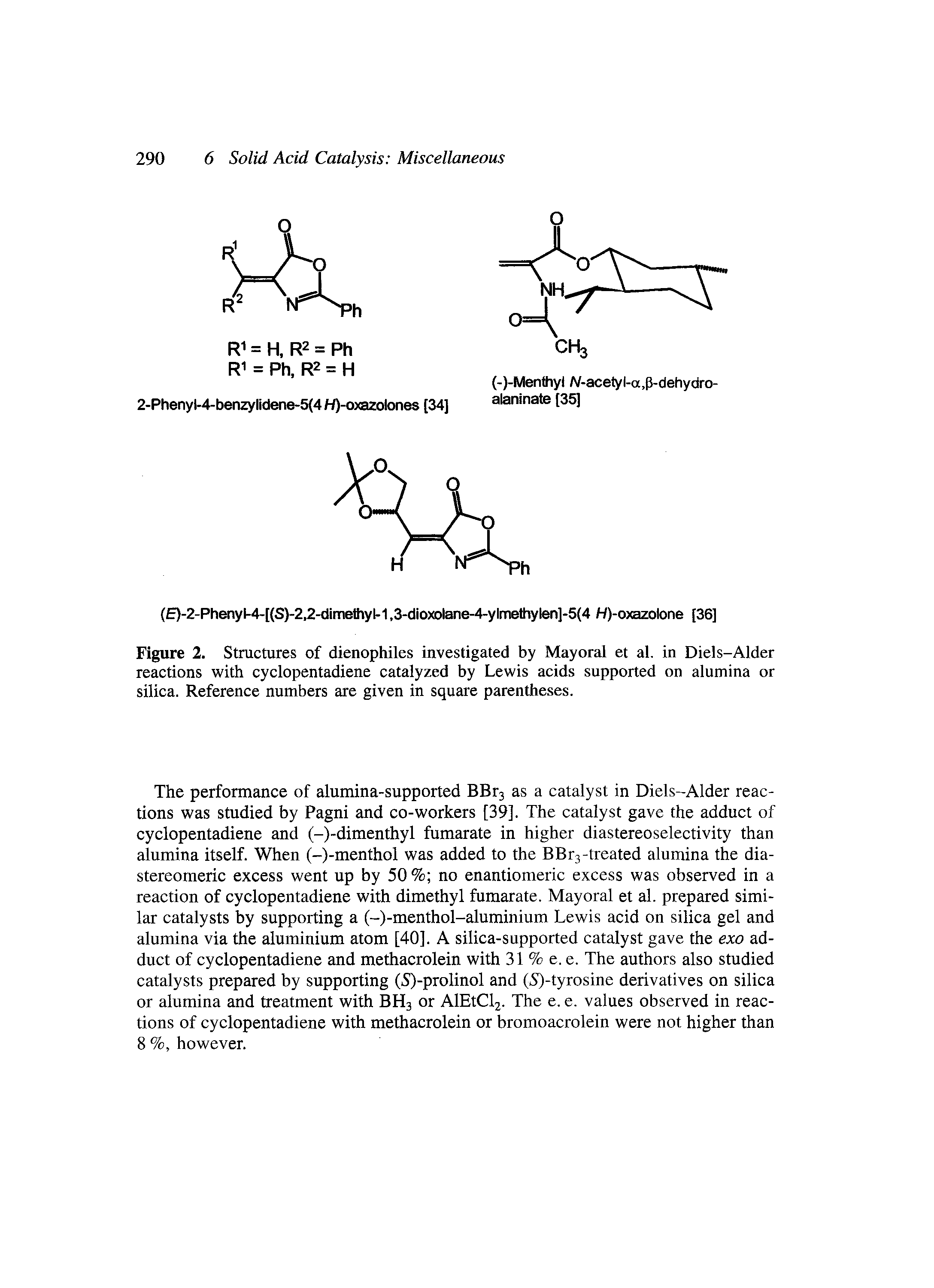 Figure 2. Structures of dienophiles investigated by Mayoral et al. in Diels-Alder reactions with cyclopentadiene catalyzed by Lewis acids supported on alumina or silica. Reference numbers are given in square parentheses.