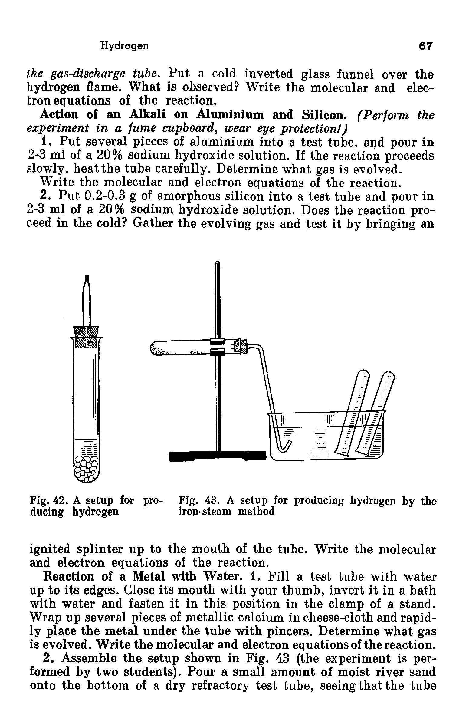 Fig. 43. A setup for producing hydrogen by the iron-steam method...