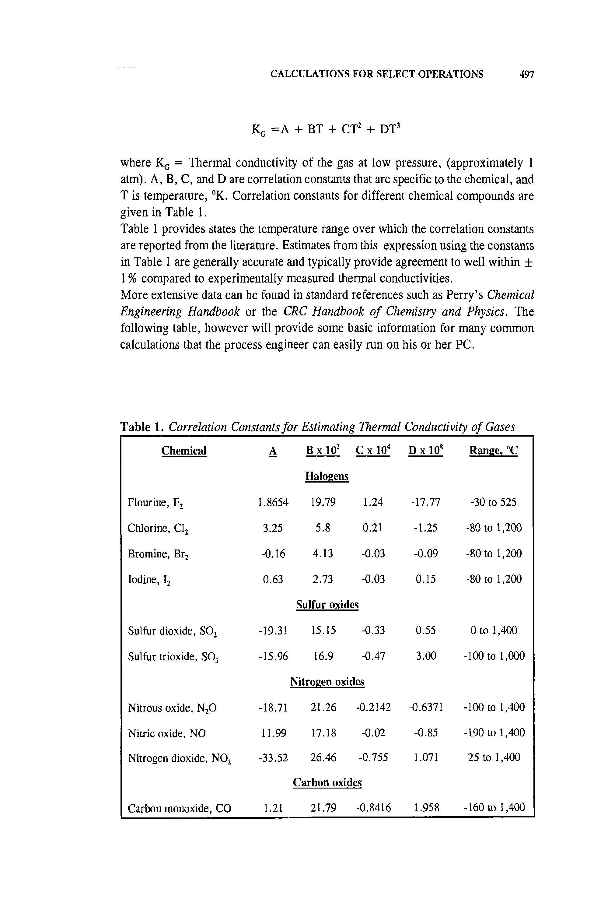 Table 1. Correlation Constants for Estimating Thermal Conductivity of Gases...