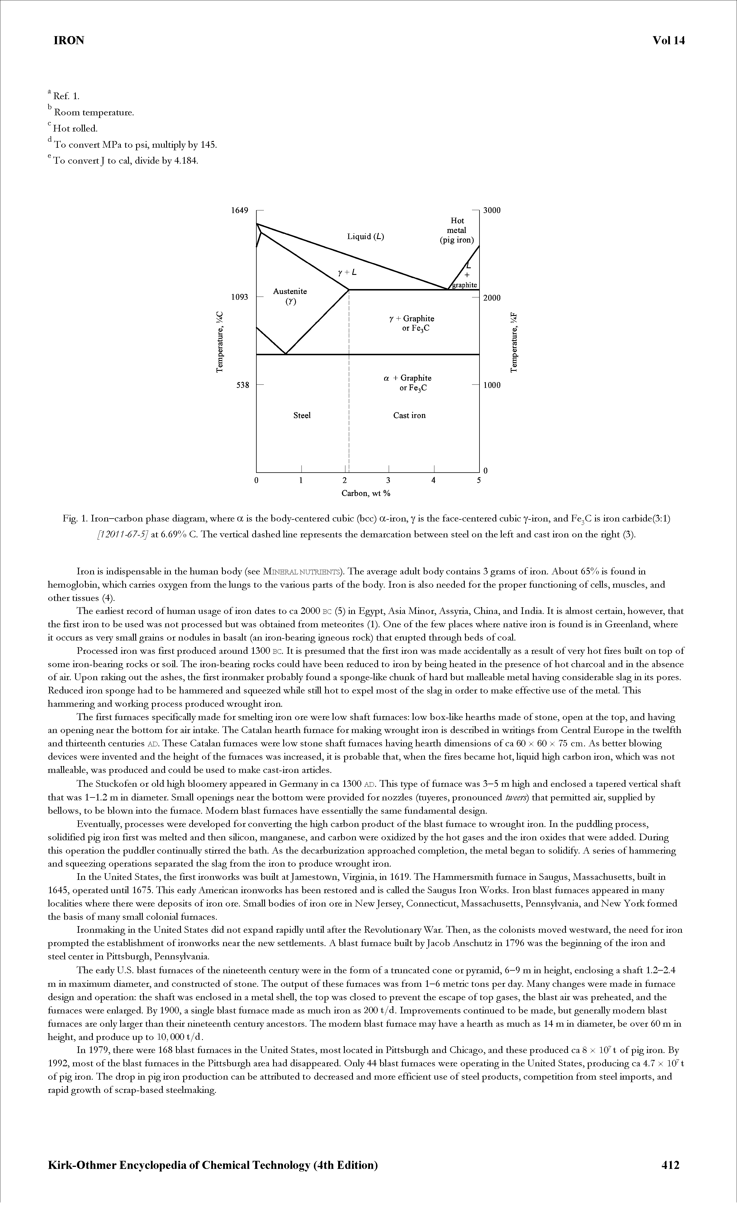 Fig. 1. Iron—carbon phase diagram, where a is the body-centered cubic (bcc) a-iron, y is the face-centered cubic y-iron, and Fe C is iron carbide(3 l)...