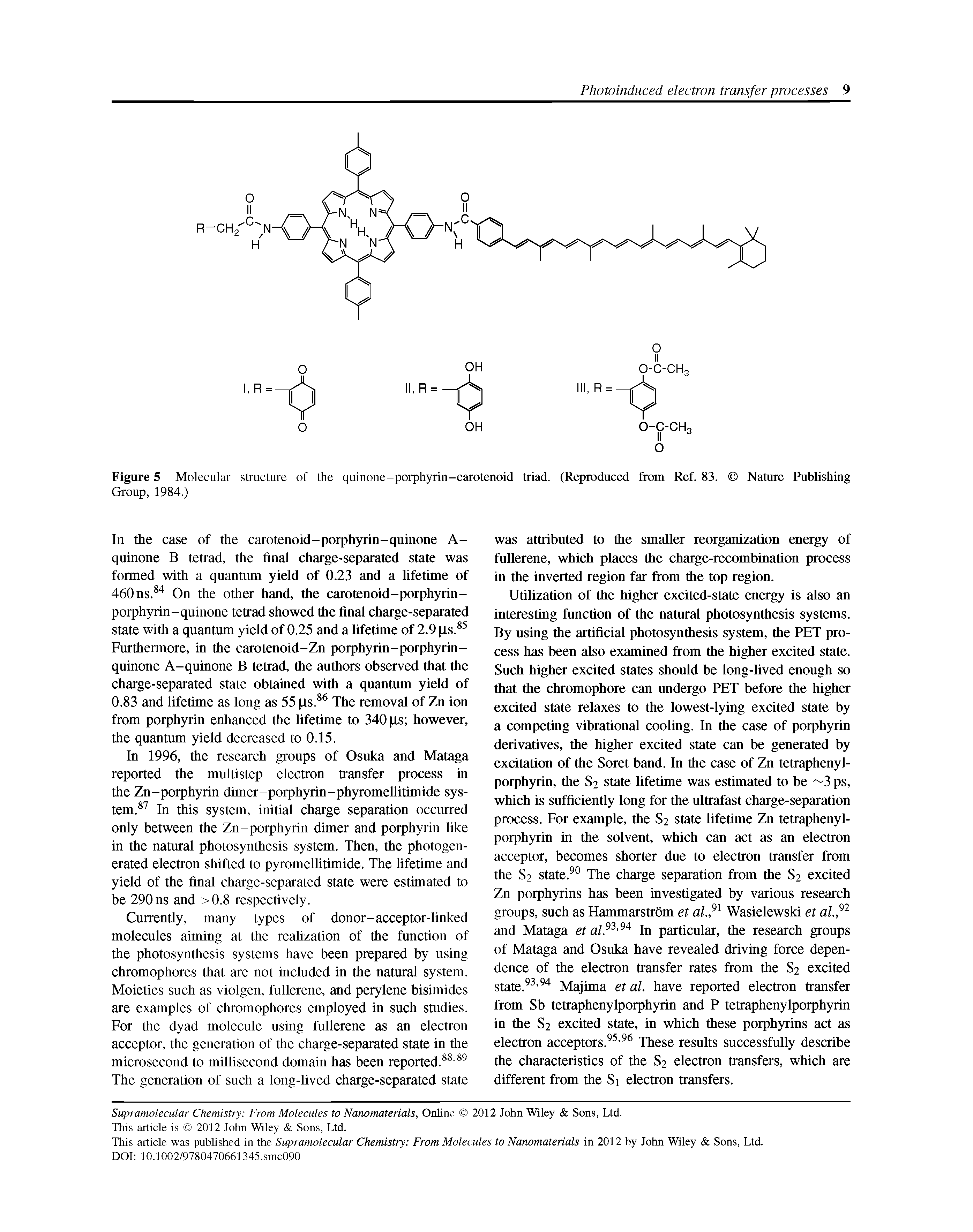Figure 5 Molecular structure of the quinone-porphyrin-carotenoid triad. (Reproduced from Ref. 83. Nature Publishing Group, 1984.)...