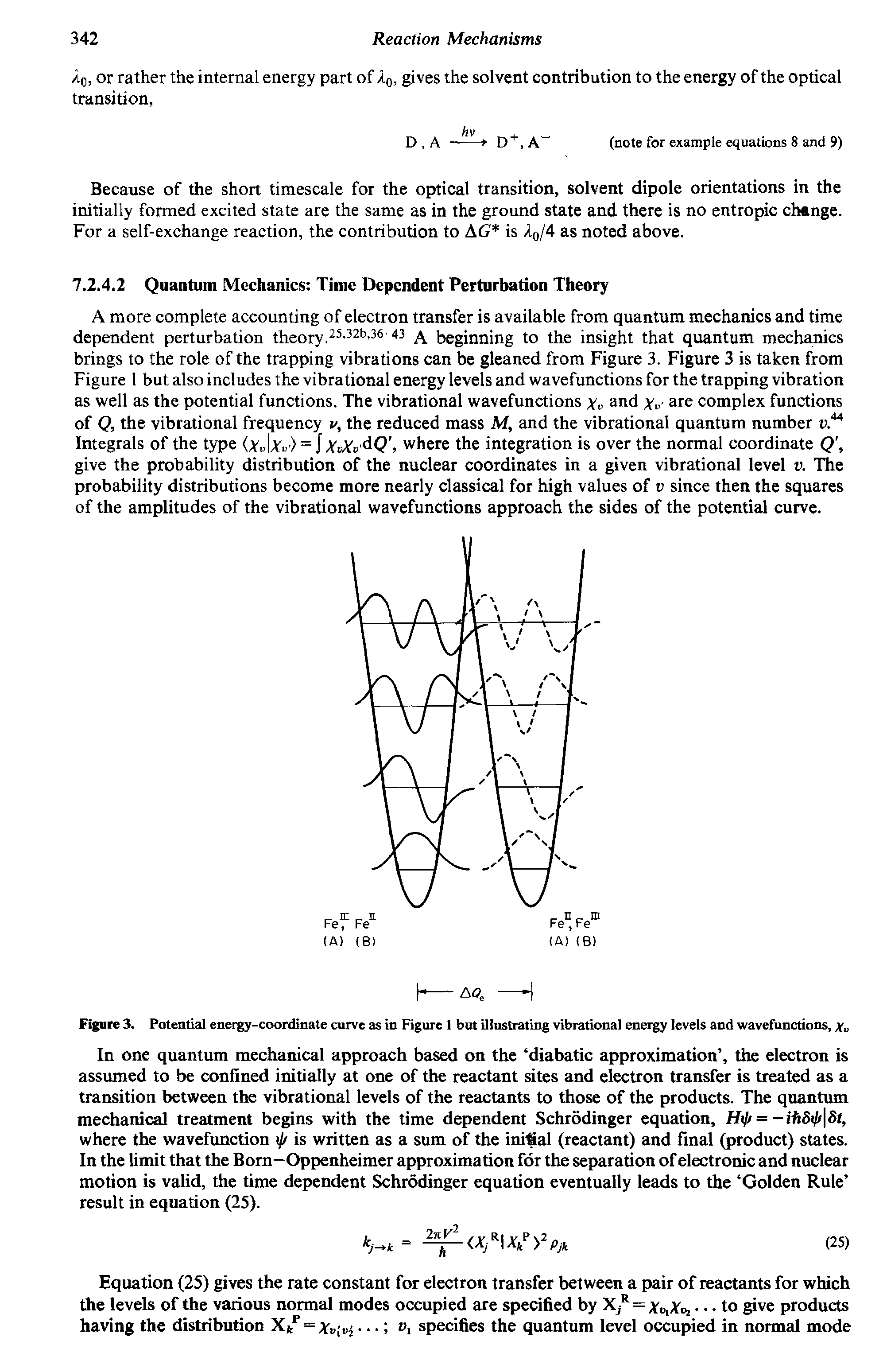 Figure 3. Potential energy-coordinate curve as in Figure 1 but illustrating vibrational energy levels and wavefunctions, xv...