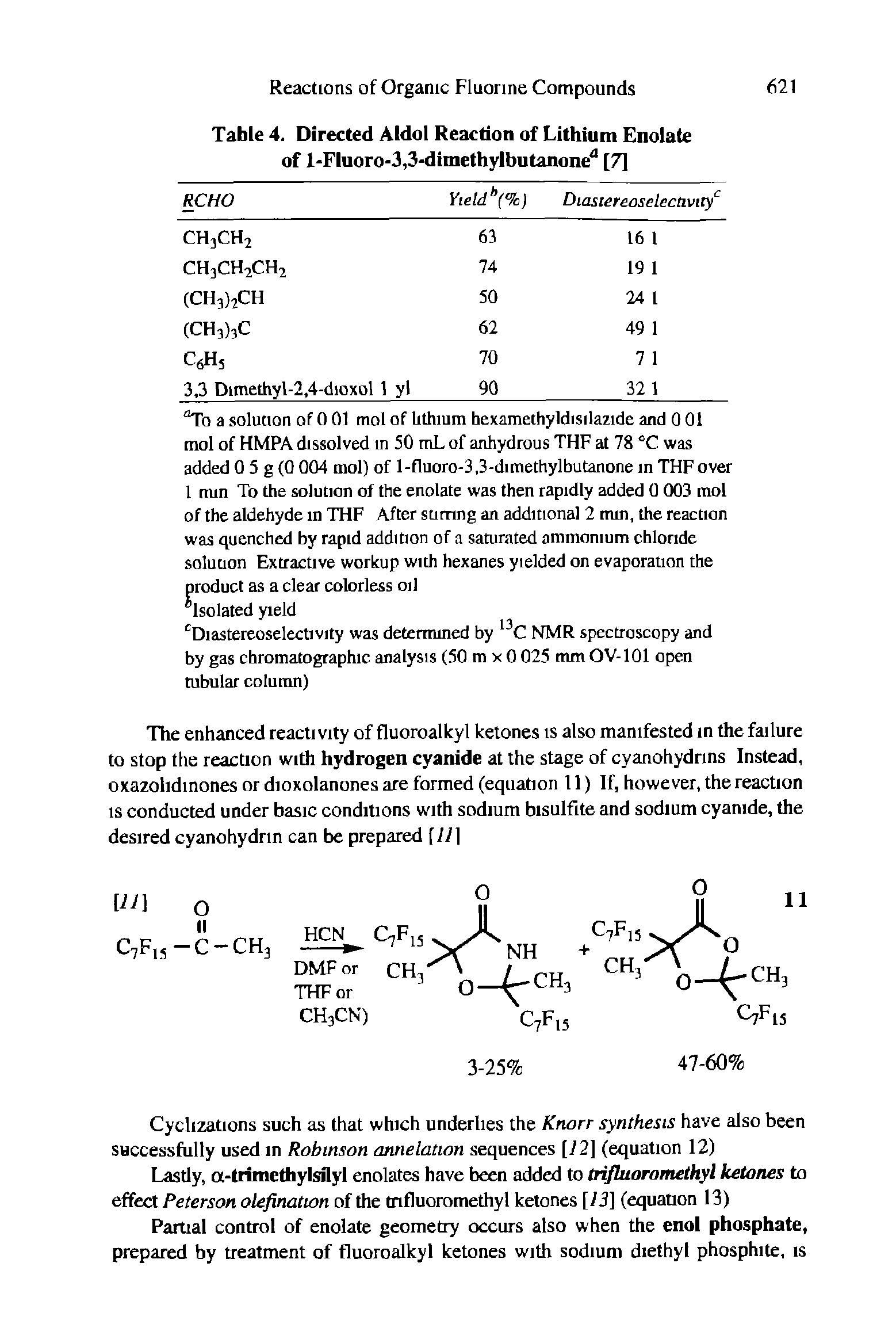Table 4. Directed Aldol Reaction of Lithium Enolate of l-Fluoro-3,3-dimethylbutanone [7]...