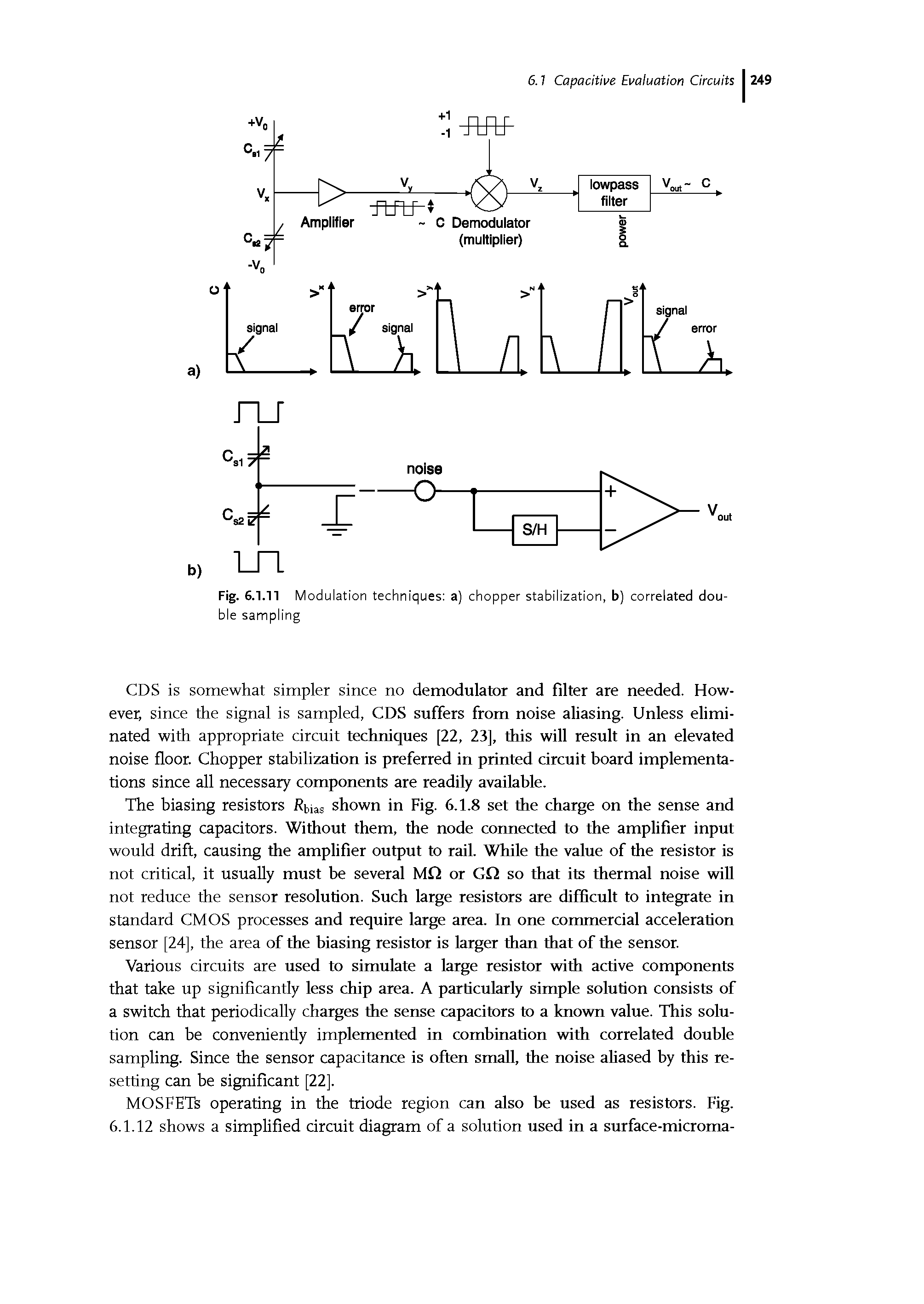 Fig. 6.1.11 Modulation techniques a) chopper stabilization, b) correlated double sampling...
