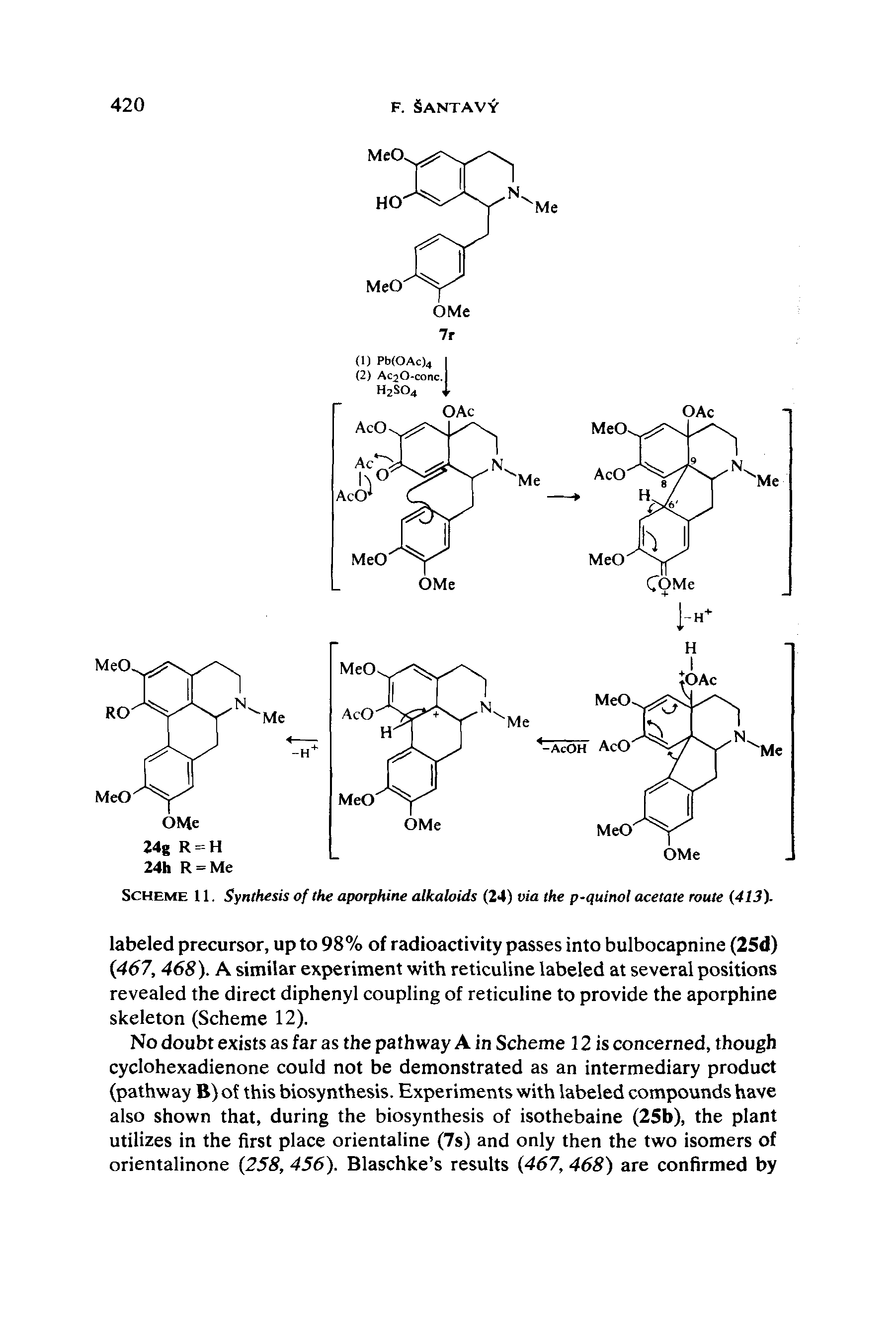 Scheme 11. Synthesis of the aporphine alkaloids (24) via the p-quinol acetate route (413).