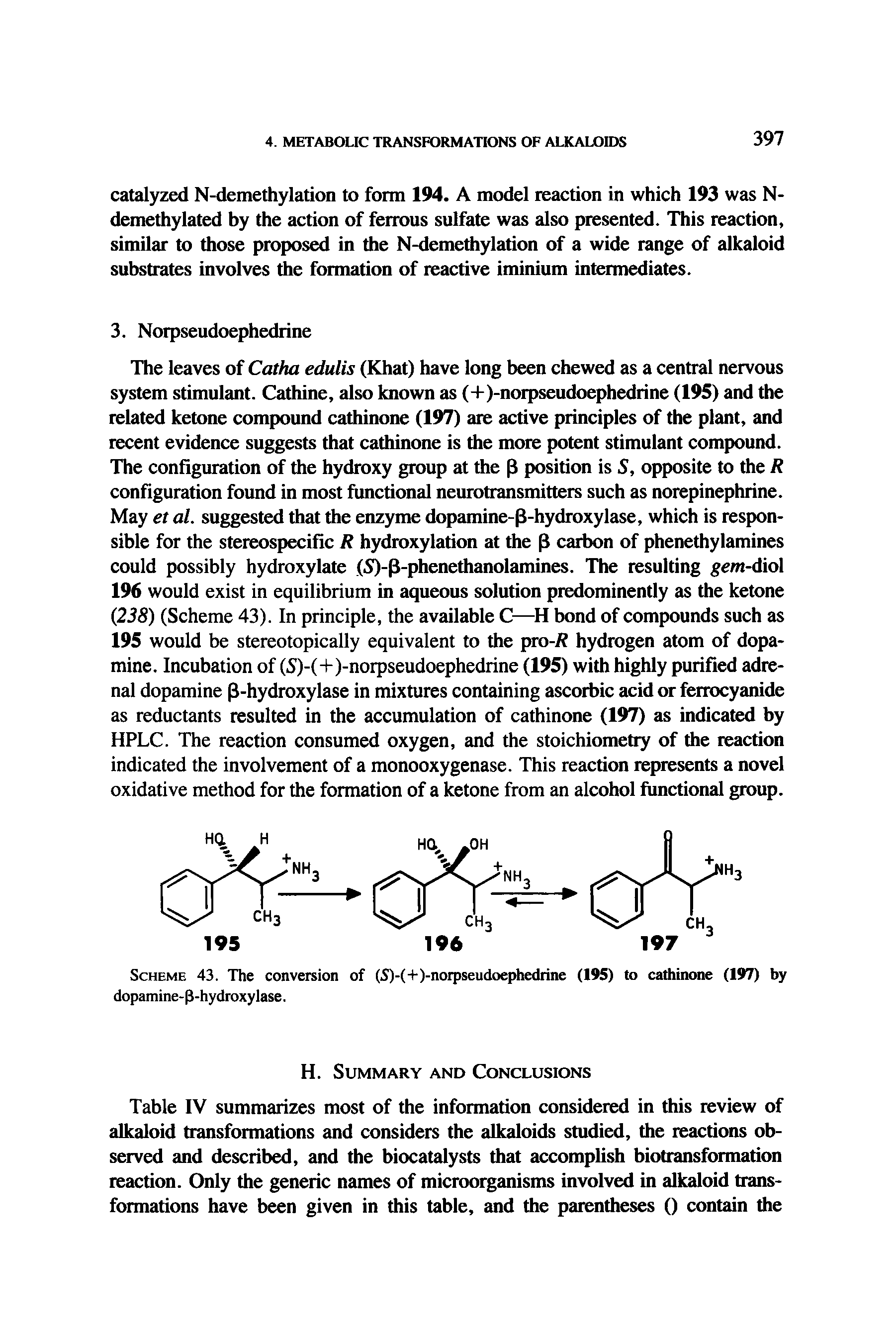 Table IV summarizes most of the information considered in this review of alkaloid transformations and considers the alkaloids studied, the reactions observed and described, and the biocatalysts that accomplish biotransformation reaction. Only the generic names of microorganisms involved in alkaloid transformations have been given in this table, and the parentheses () contain the...
