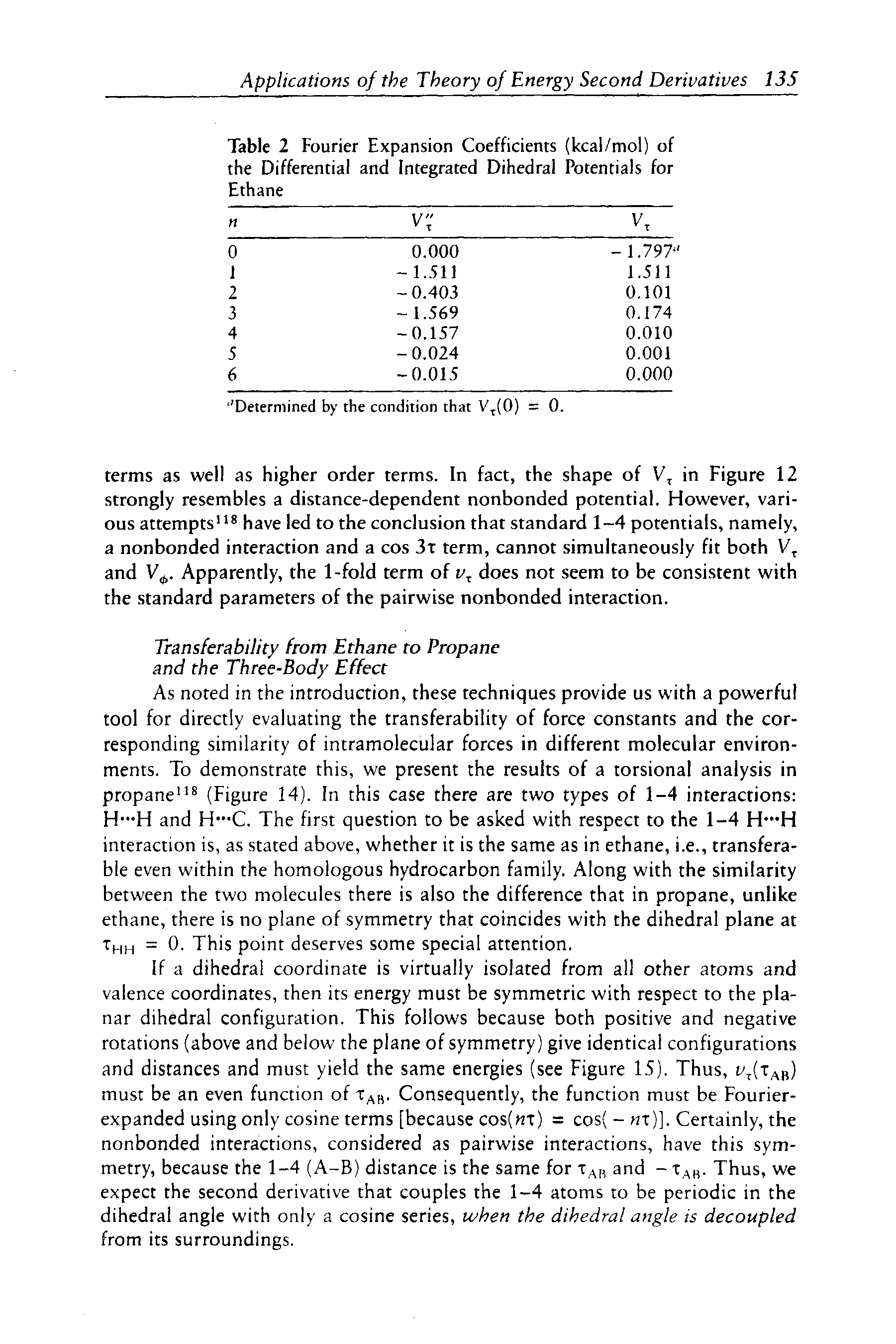 Table 2 Fourier Expansion Coefficients (kcal/mol) of the Differential and Integrated Dihedral Potentials for Ethane...