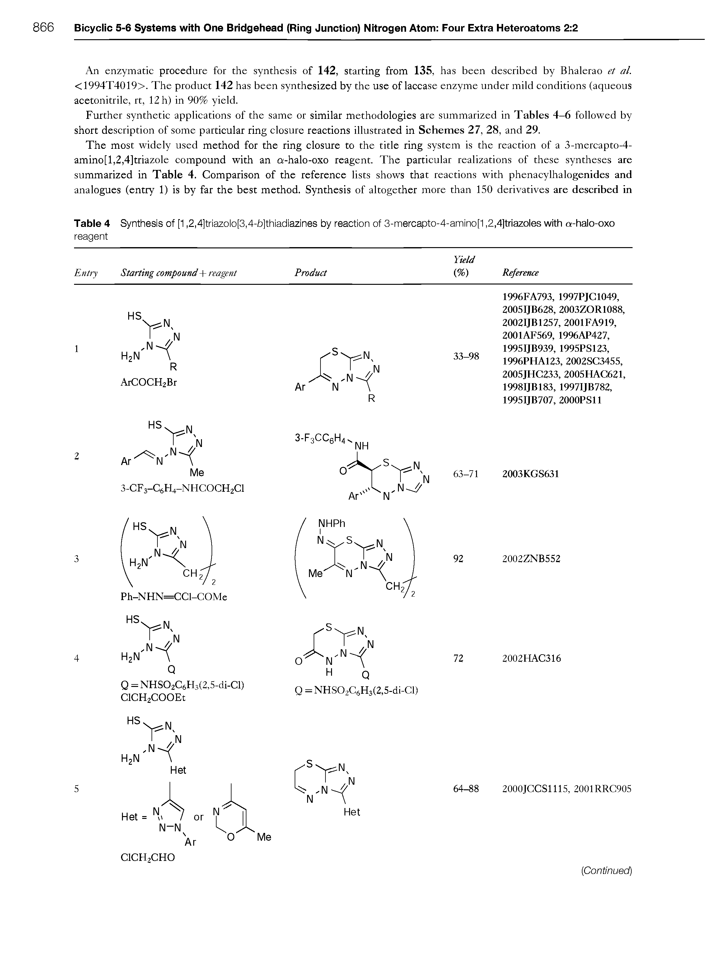 Table 4 Synthesis of [1,2,4]triazolo[3,4-b]thiadiazines by reaction of 3-mercapto-4-amino[1,2,4]triazoles with a-halo-oxo reagent...
