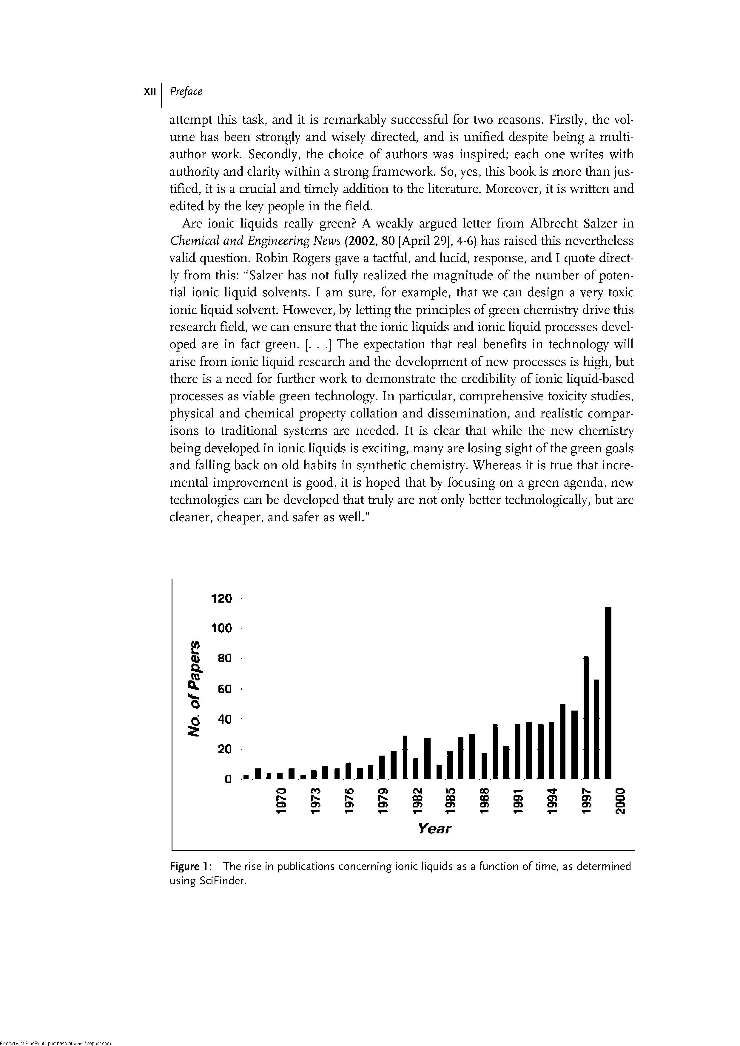 Figure 1 The rise in publications concerning ionic liquids as a function of time, as determined...