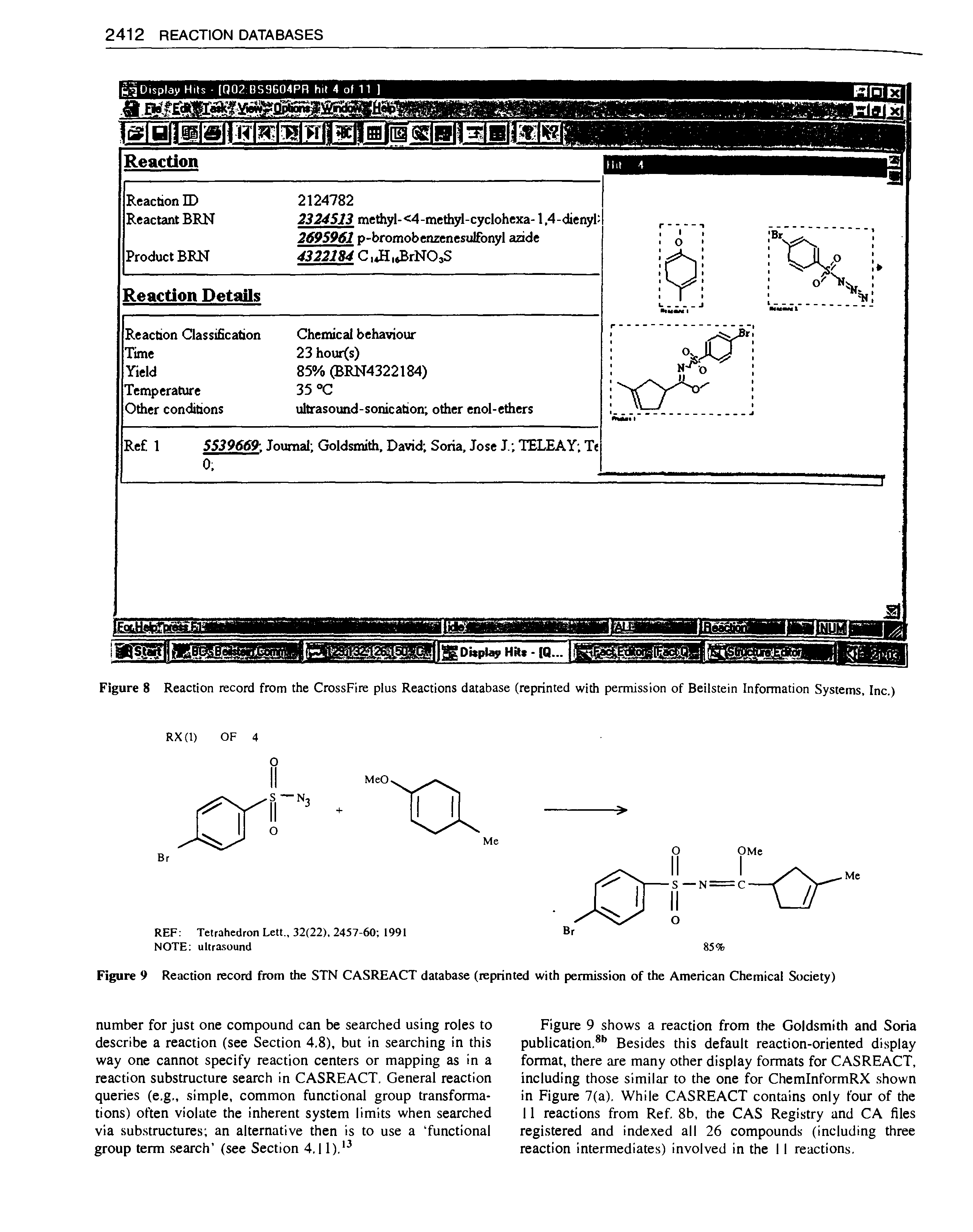 Figure 8 Reaction record from the CrossFire plus Reactions database (reprinted with permission of Beilstein Information Systems. Inc.)...