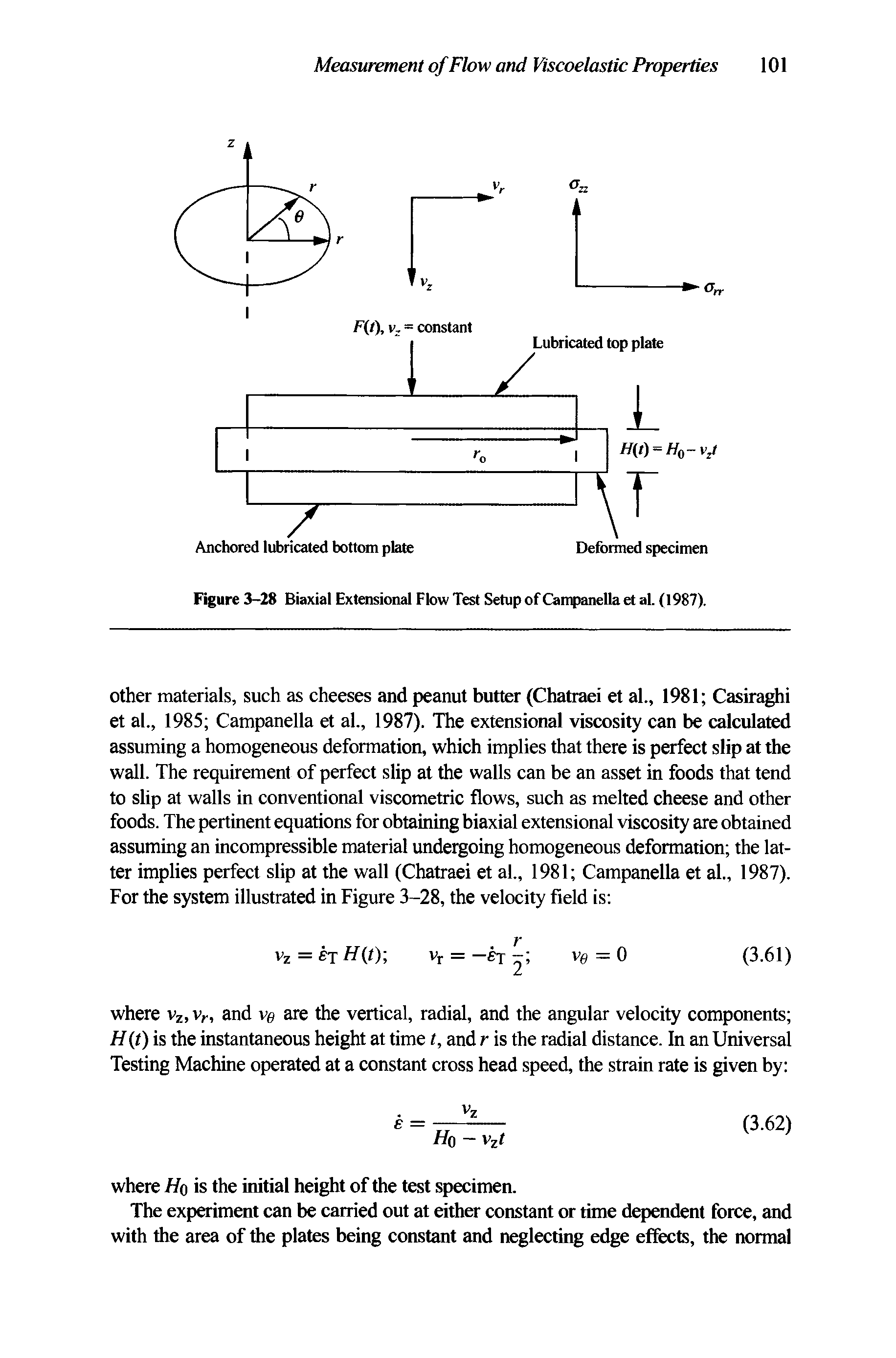 Figure 3-28 Biaxial Extensional Flow Test Setup of Campanella et al. (1987).