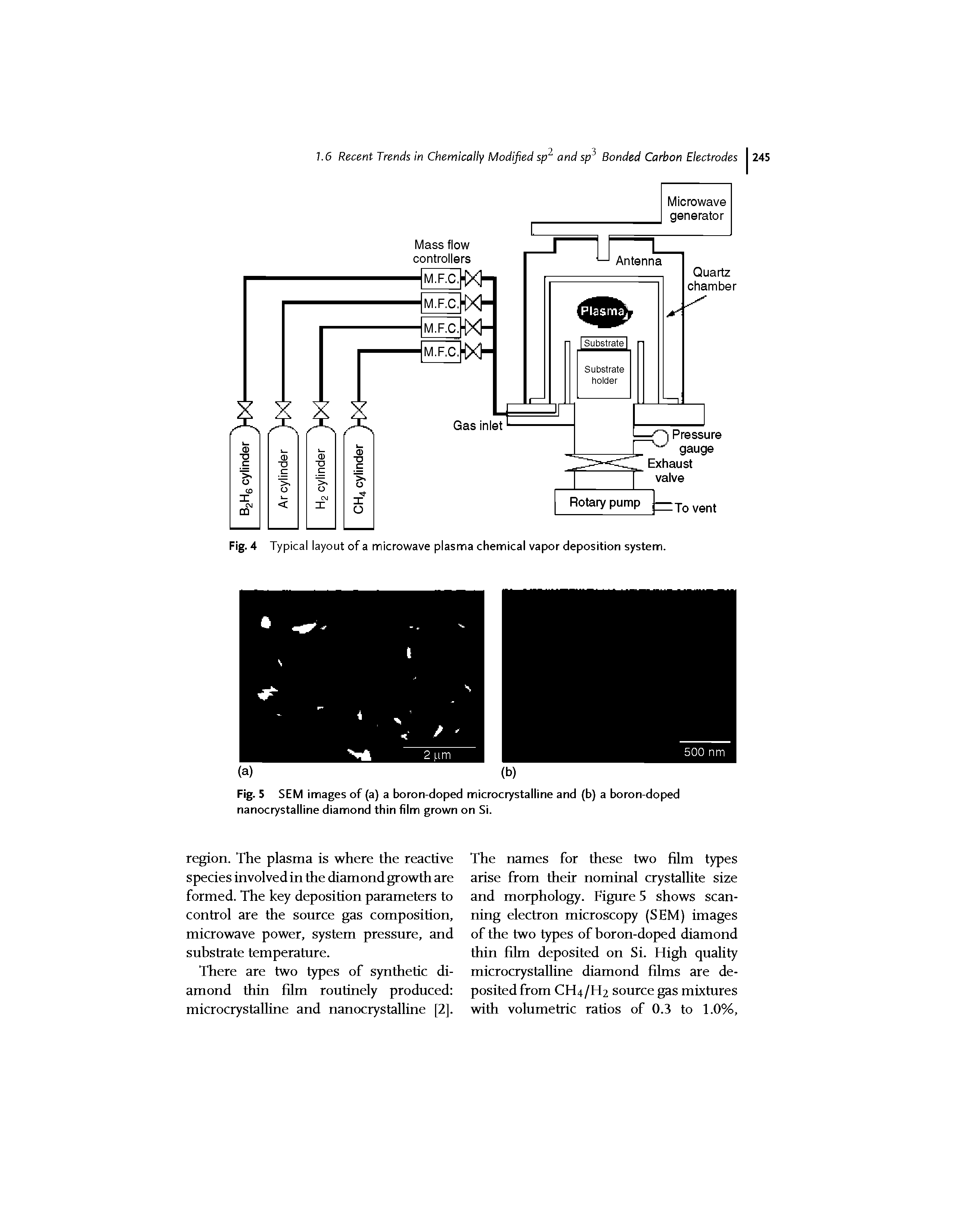 Fig. 5 SEM images of (a) a boron-doped microcrystalline and (b) a boron-doped nanocrystalline diamond thin film grown on Si.