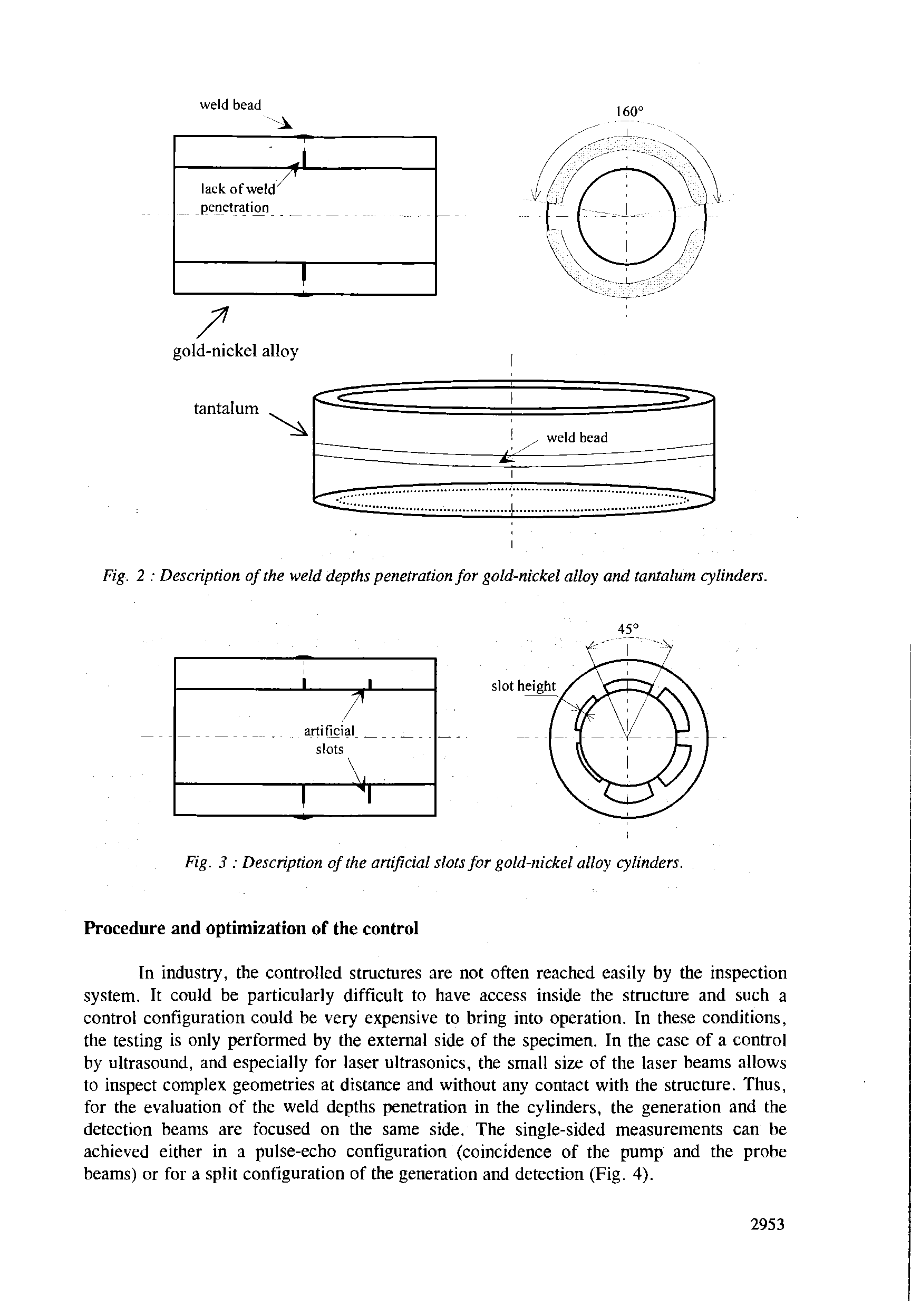 Fig. 2 Description of the weld depths penetration for gold-nickel alloy and tantalum cylinders.
