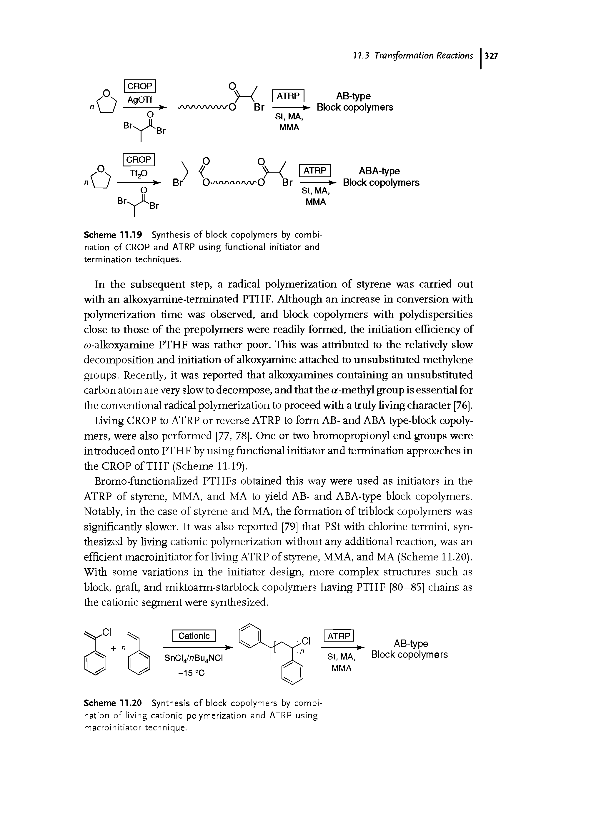 Scheme 11.20 Synthesis of block copolymers by combination of living cationic polymerization and ATRP using macroinitiator technique.