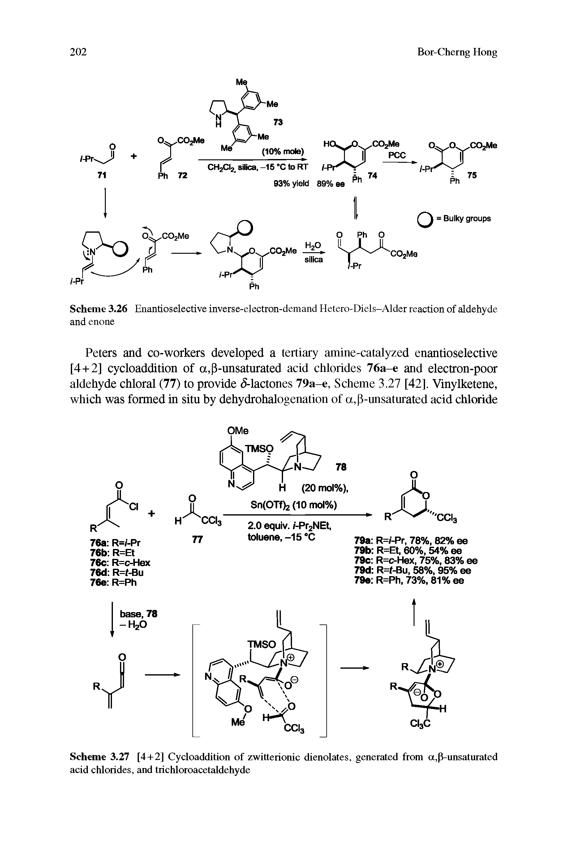 Scheme 3.26 Enantioselective inverse-electron-demand Hetero-Diels-Alder reaction of aldehyde and enone...