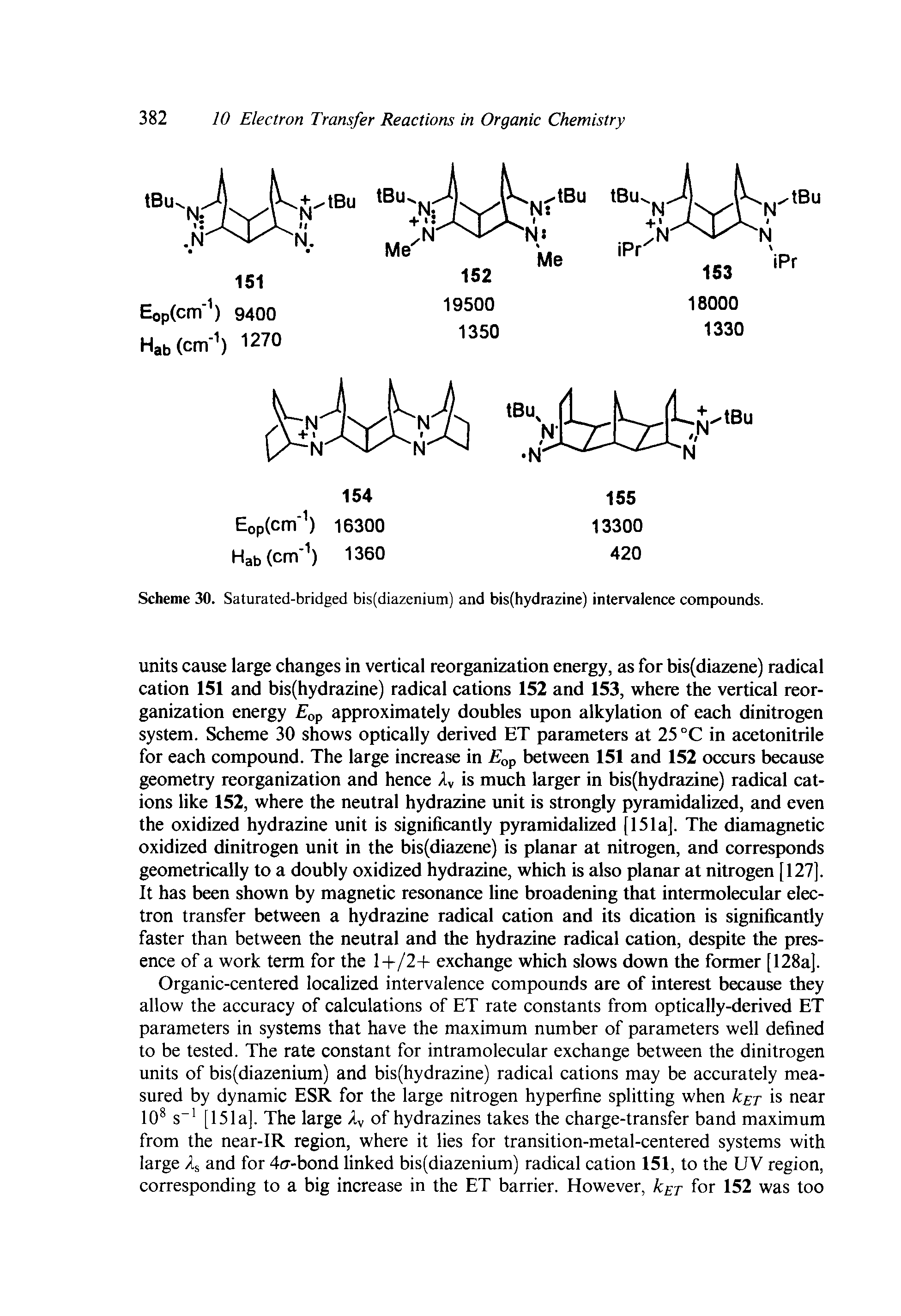 Scheme 30. Saturated-bridged bis(diazenium) and bis(hydrazine) intervalence compounds.