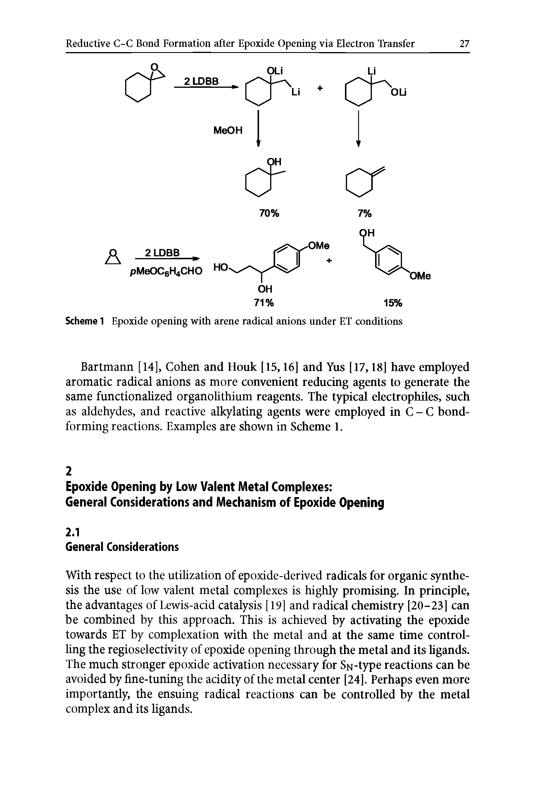 Scheme 1 Epoxide opening with arene radical anions under ET conditions...