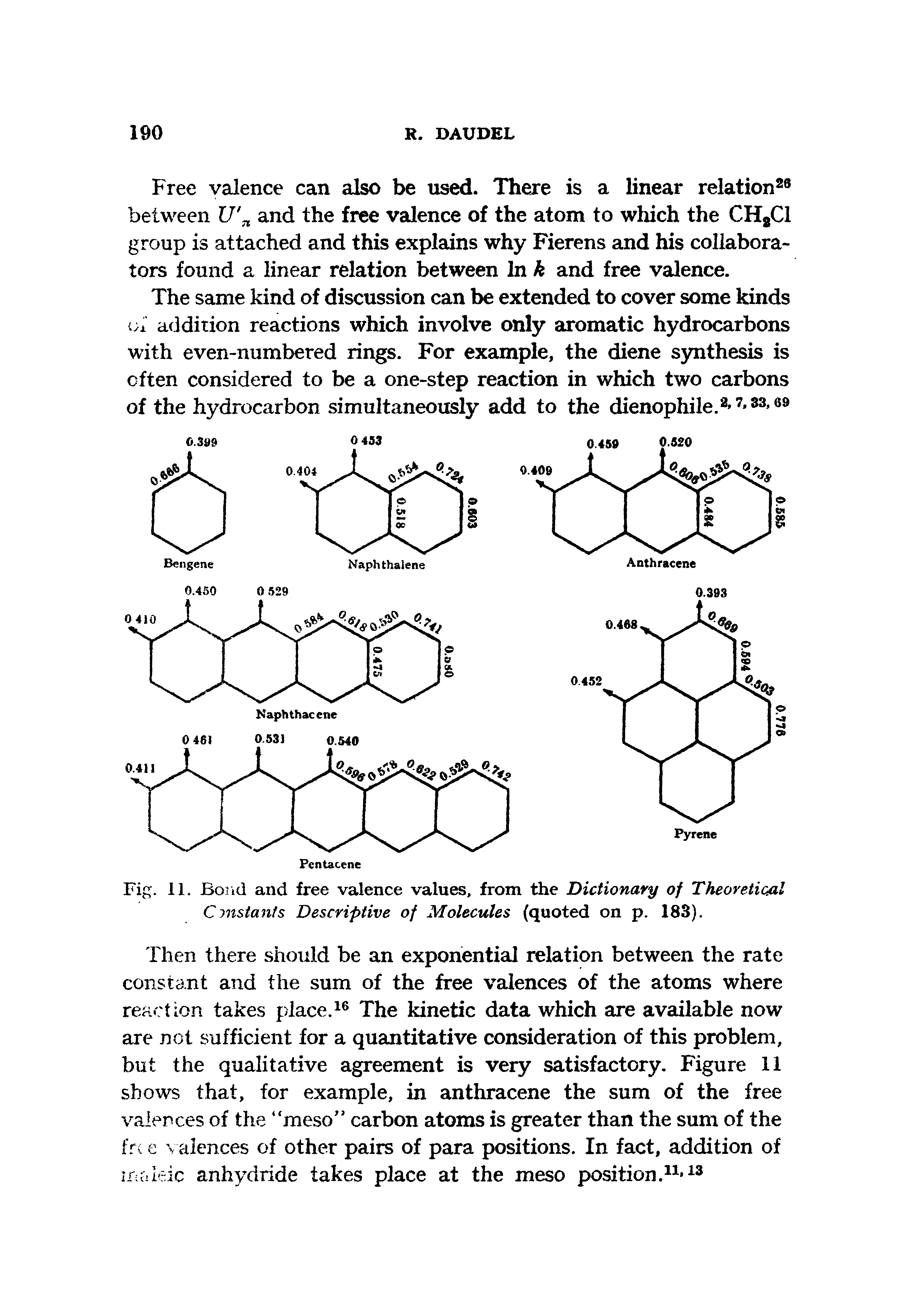 Fig. 11. Bond and free valence values, from the Dictionary of Theoretical Constants Descriptive of Molecules (quoted on p. 183).