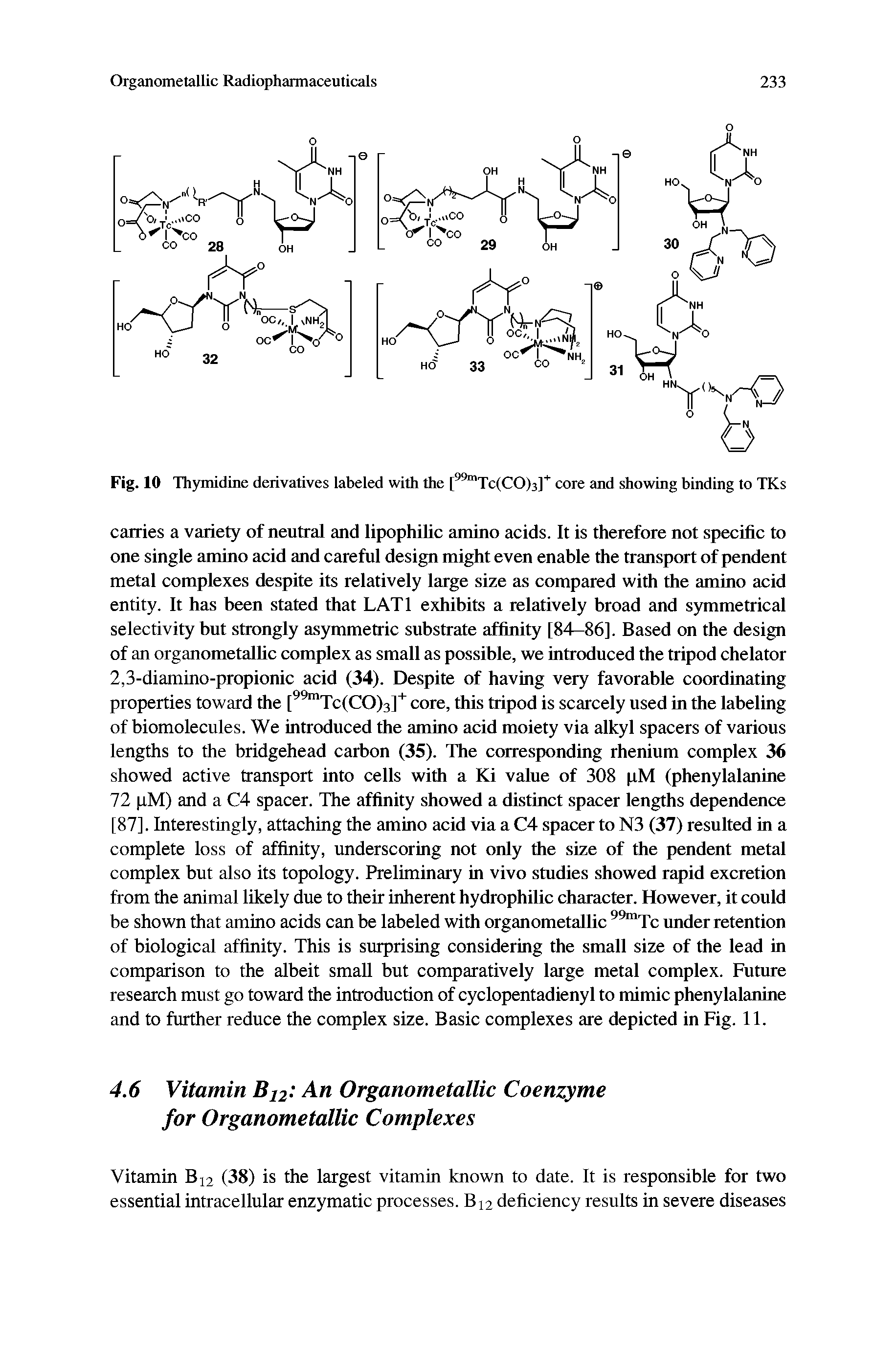 Fig. 10 Thymidine derivatives labeled with the [99mTc(CO)3]+ core and showing binding to TKs...