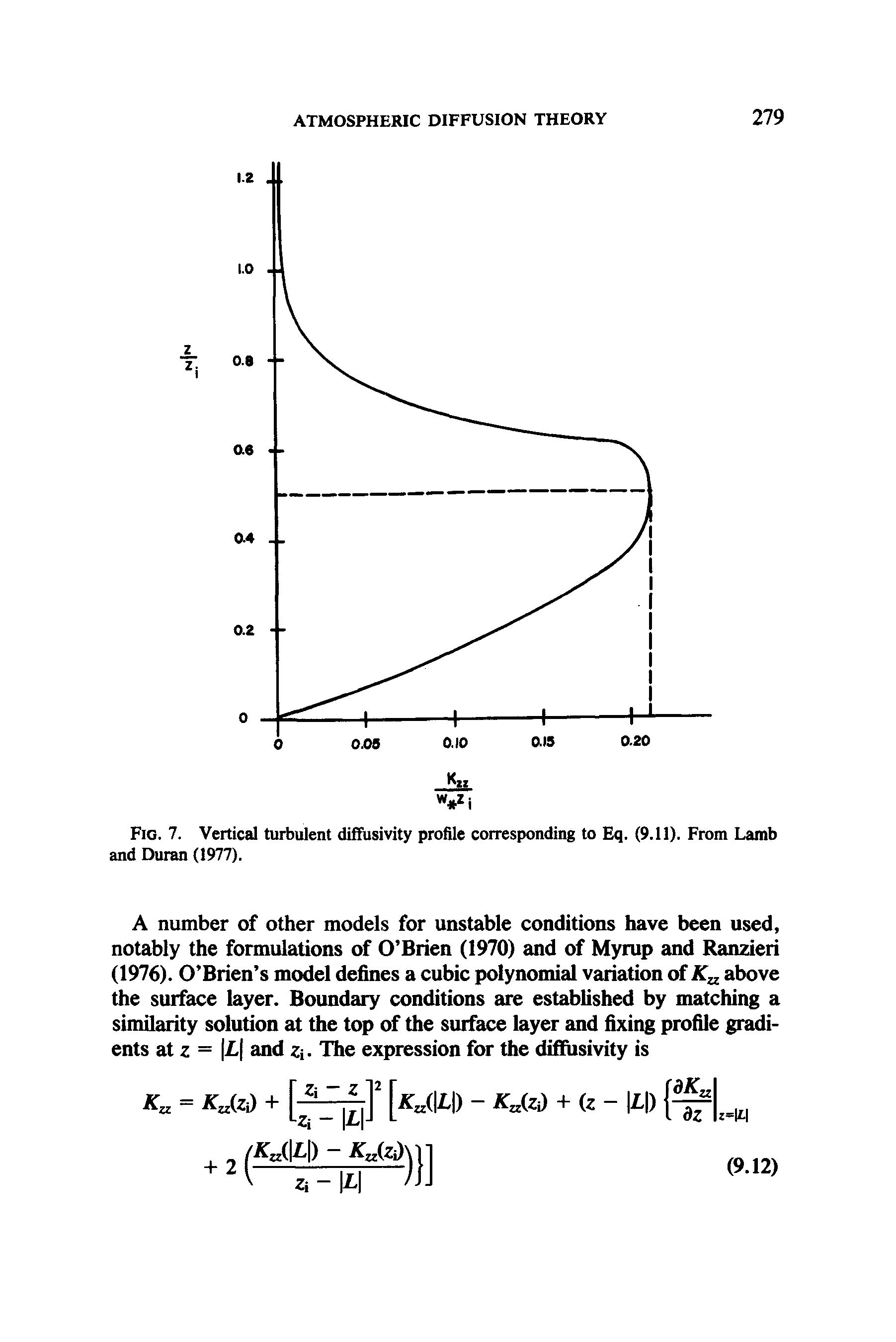 Fig. 7. Vertical turbulent diffusivity profile corresponding to Eq. (9.11). From Lamb and Duran (1977).