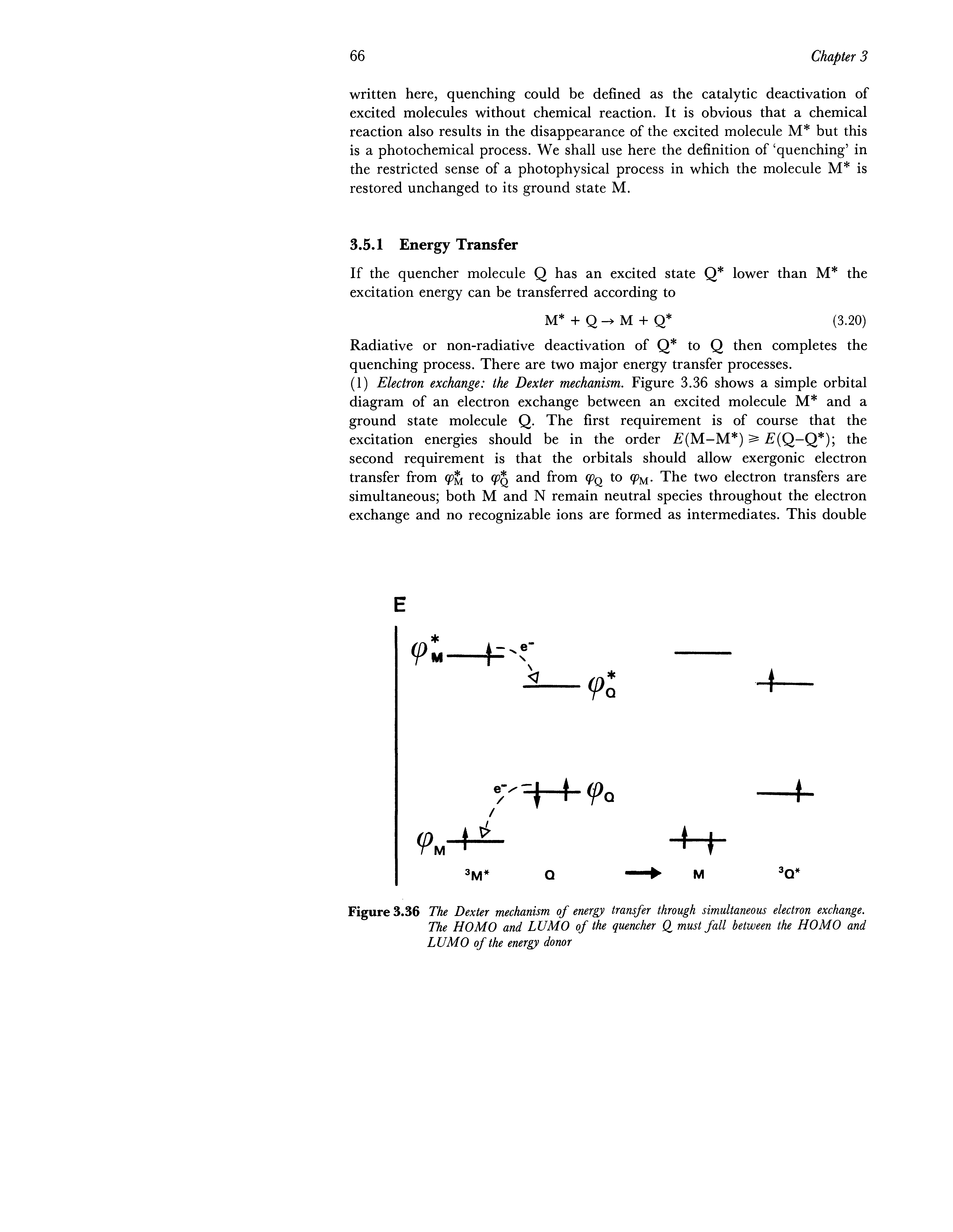 Figure 3.36 The Dexter mechanism of energy transfer through simultaneous electron exchange.