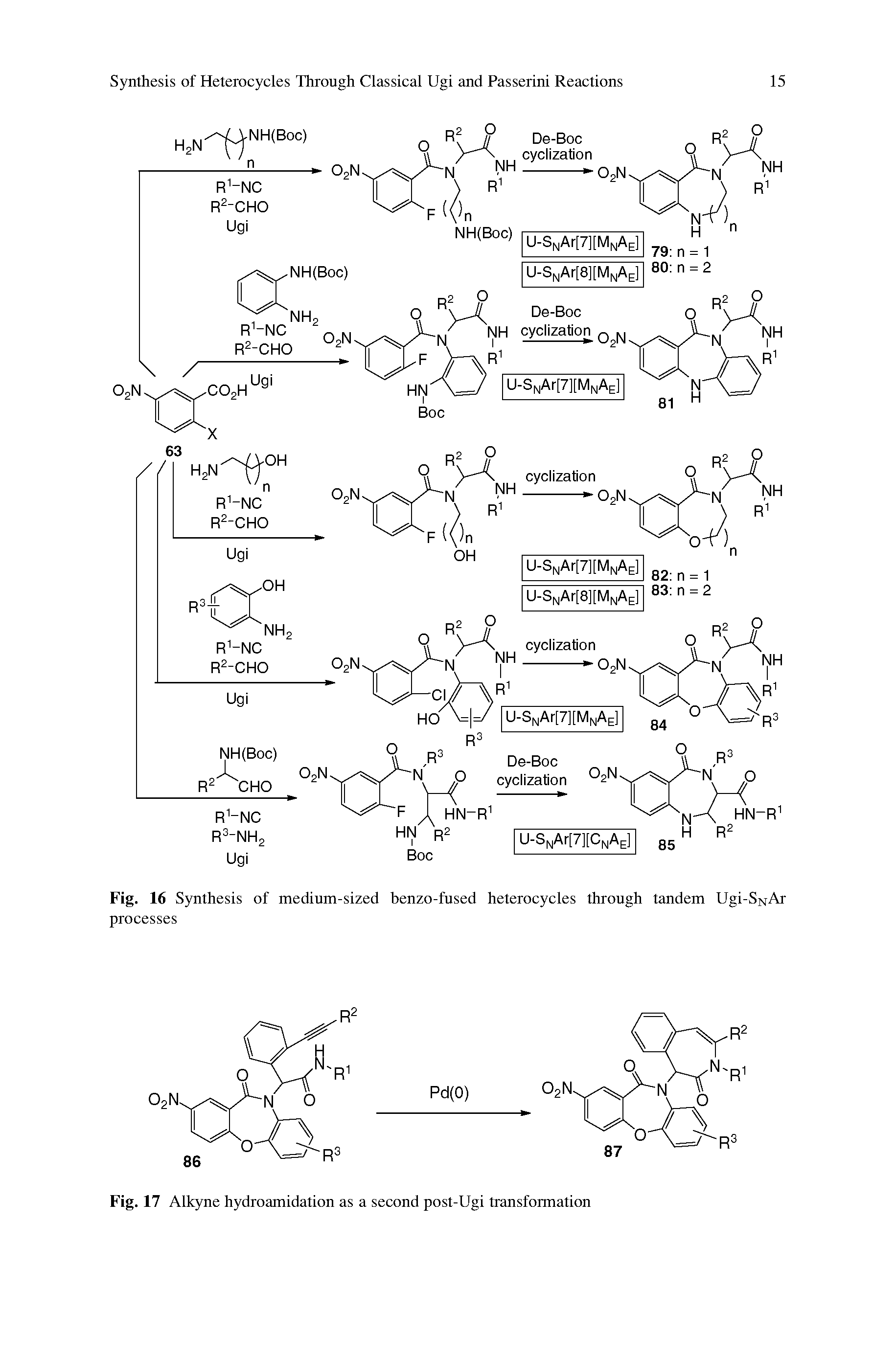 Fig. 16 Synthesis of medium-sized benzo-fused heterocycles through tandem Ugi-SNAr processes...